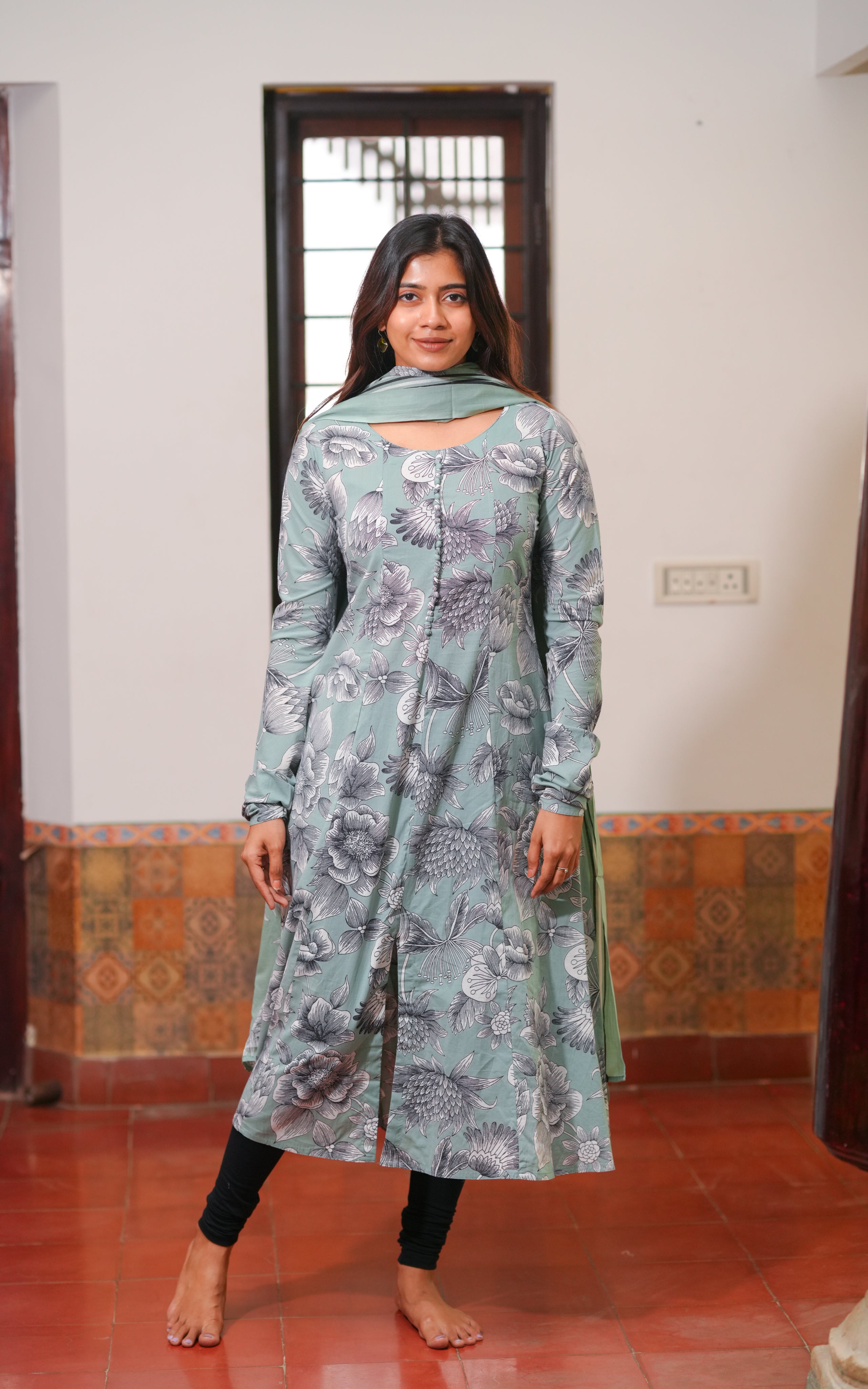 The fabric looks soft and comfortable, perfect for casual or semi-formal wear.