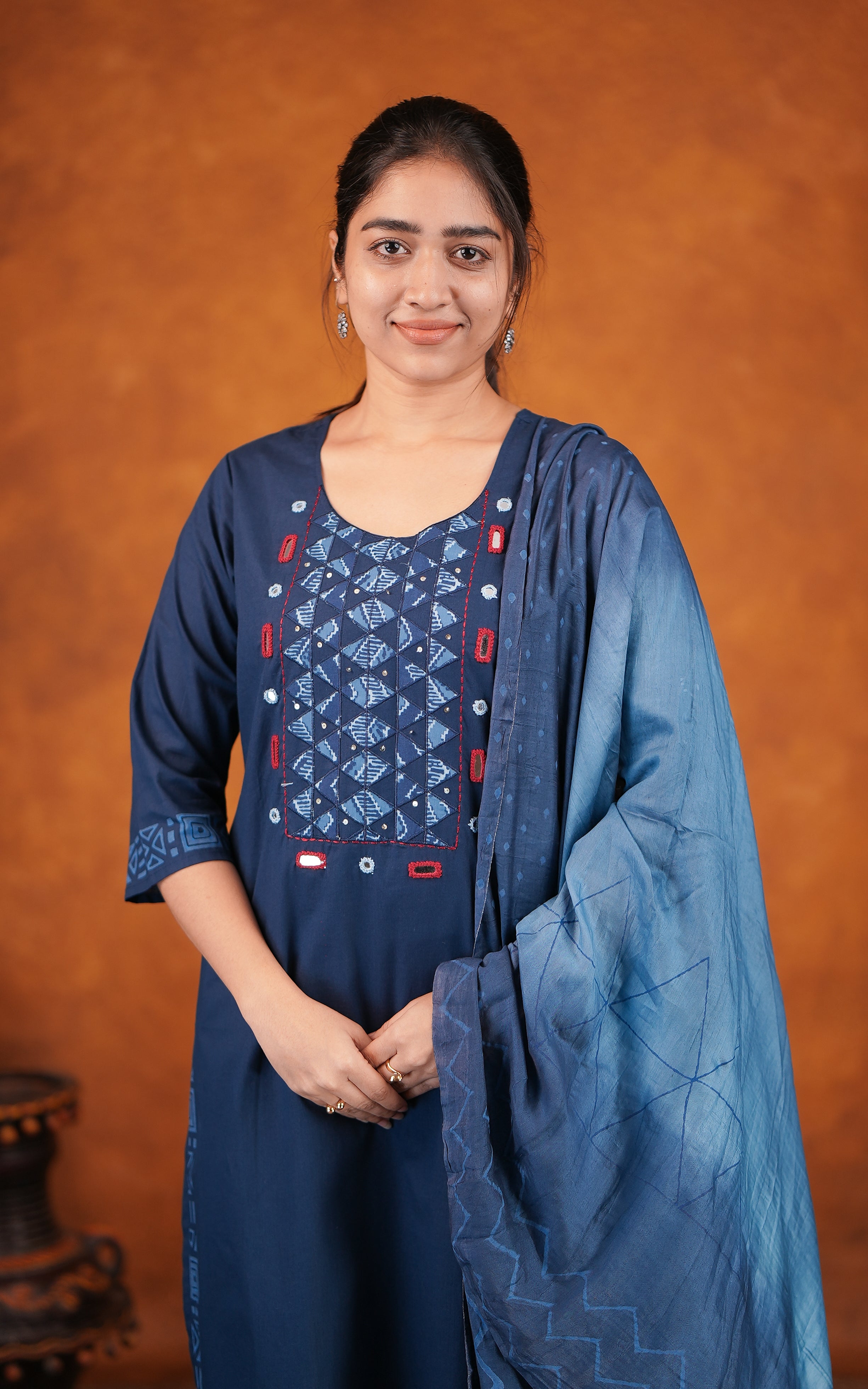 Handblock printed cotton dupatta set for women