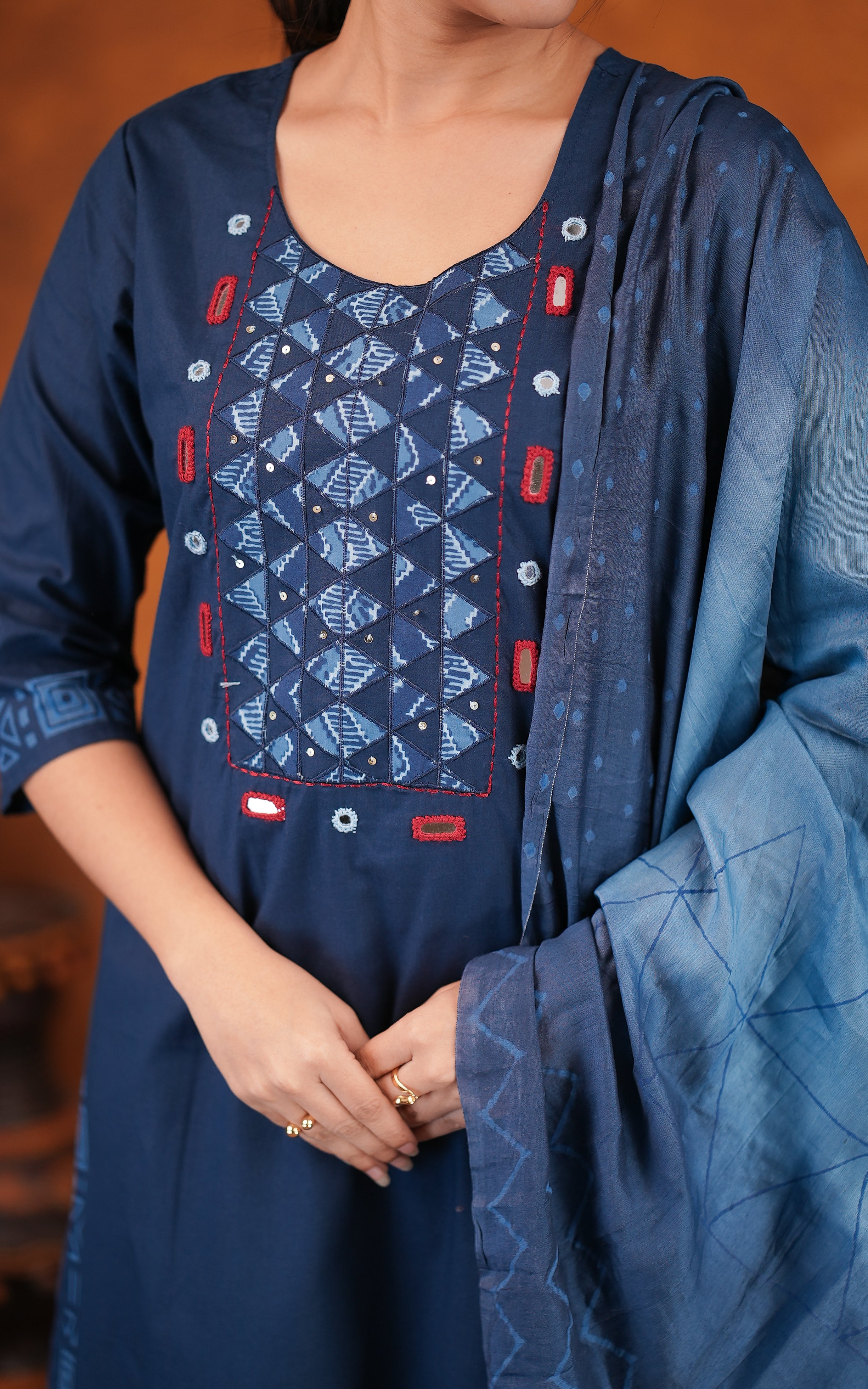 Casual wear blue cotton kurti set for women