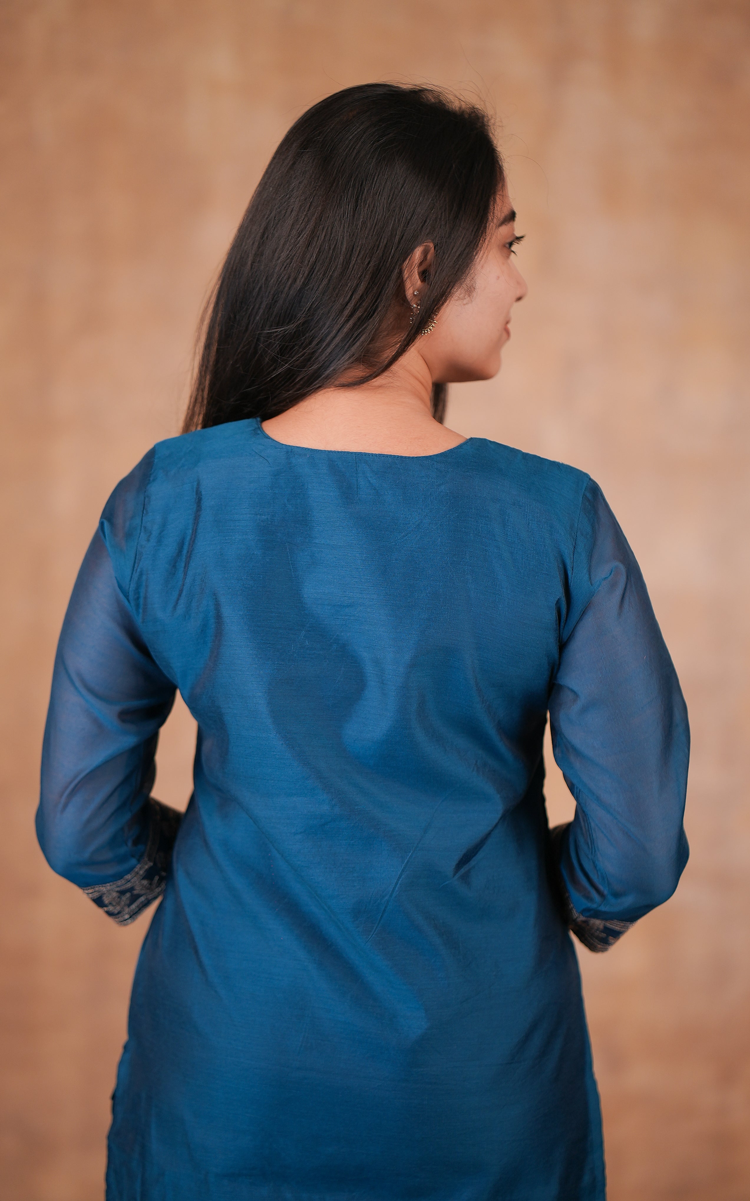 College wear teal blue straight cut kurti for women