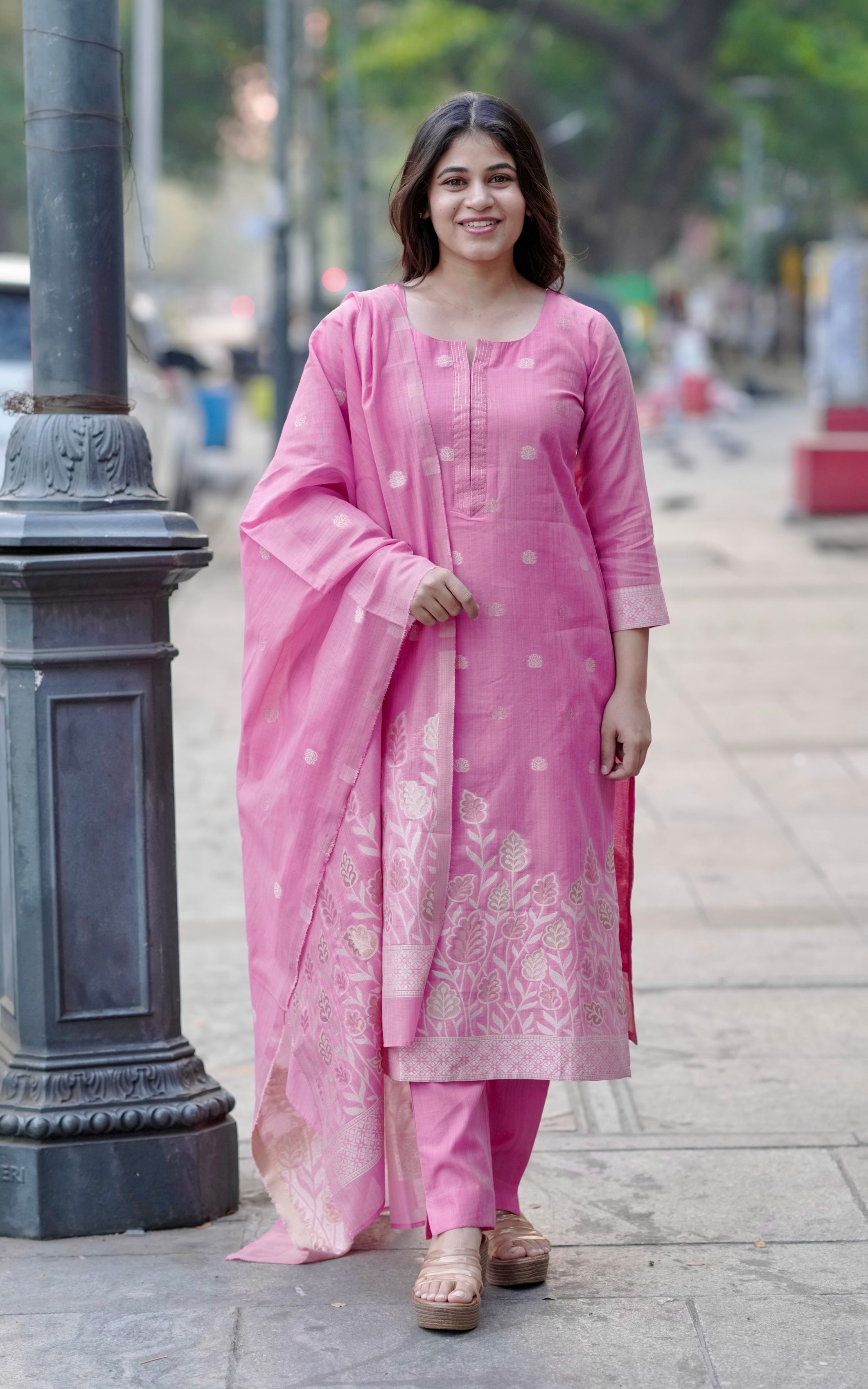 Pink Art Silk Kurti Set for Women