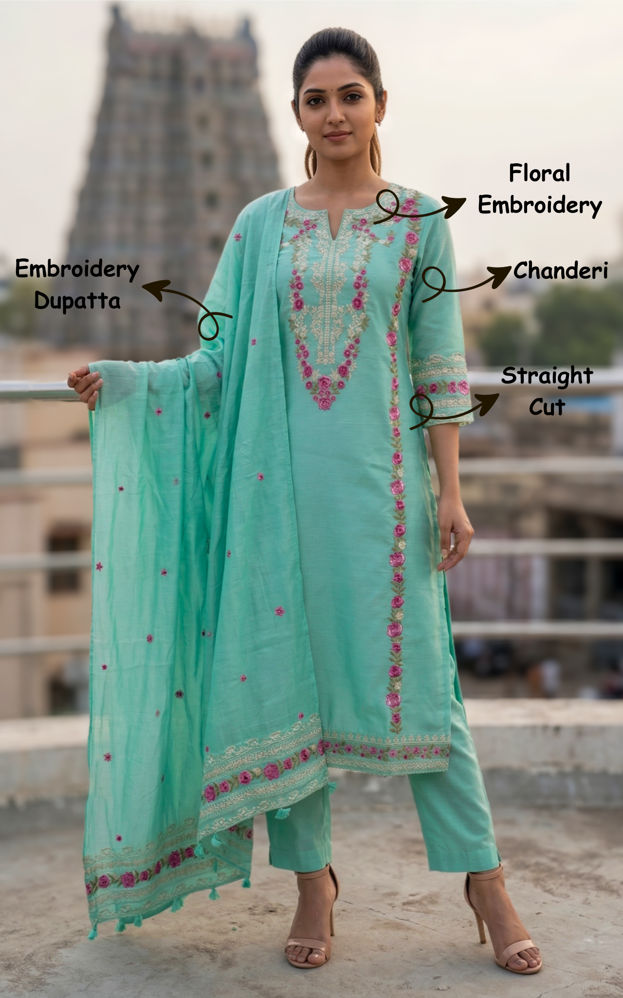 Graceful chanderi kurti with side slit design
Comfortable and trendy chanderi kurti set for women