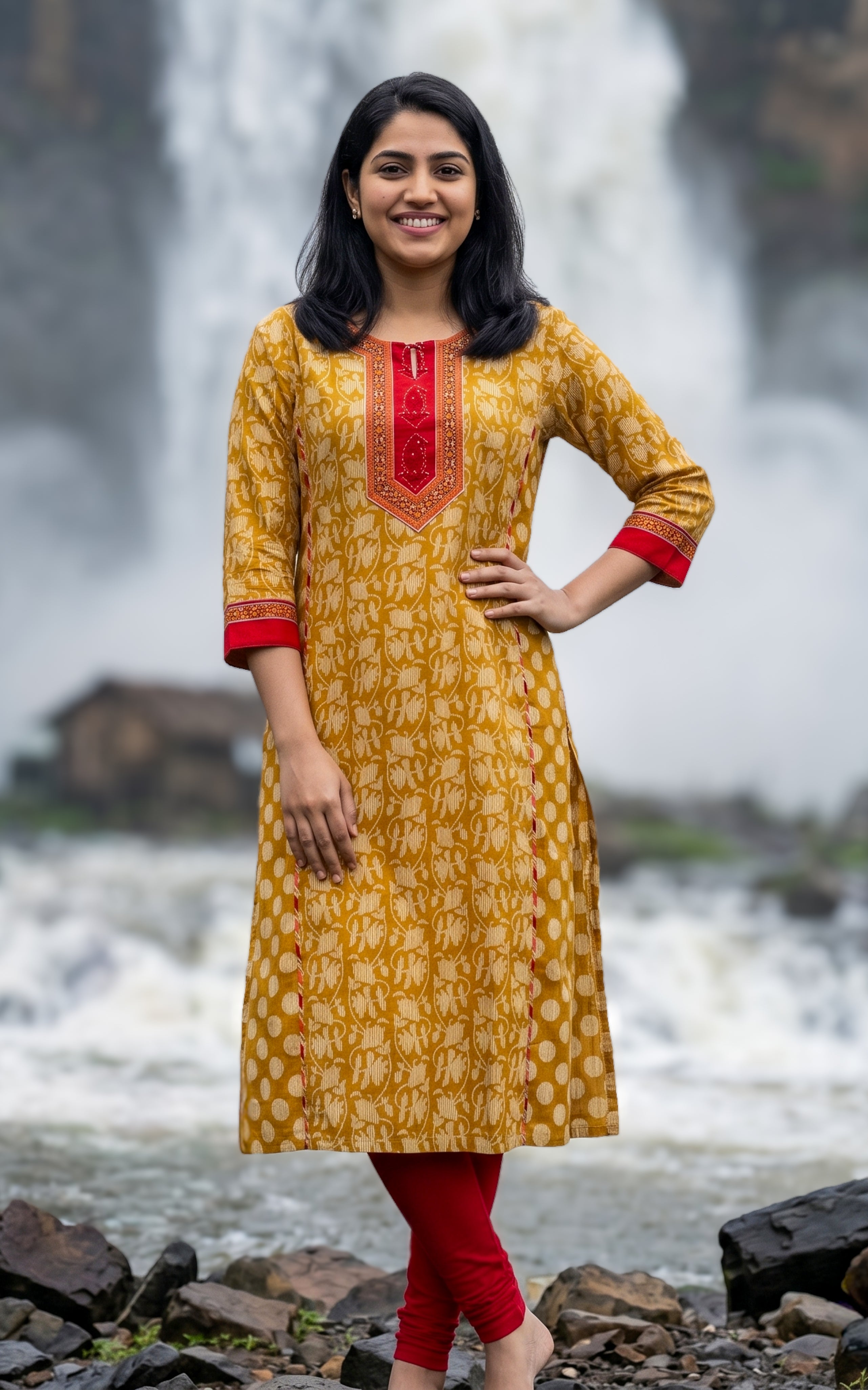 Mustard cotton Aline kurti for women