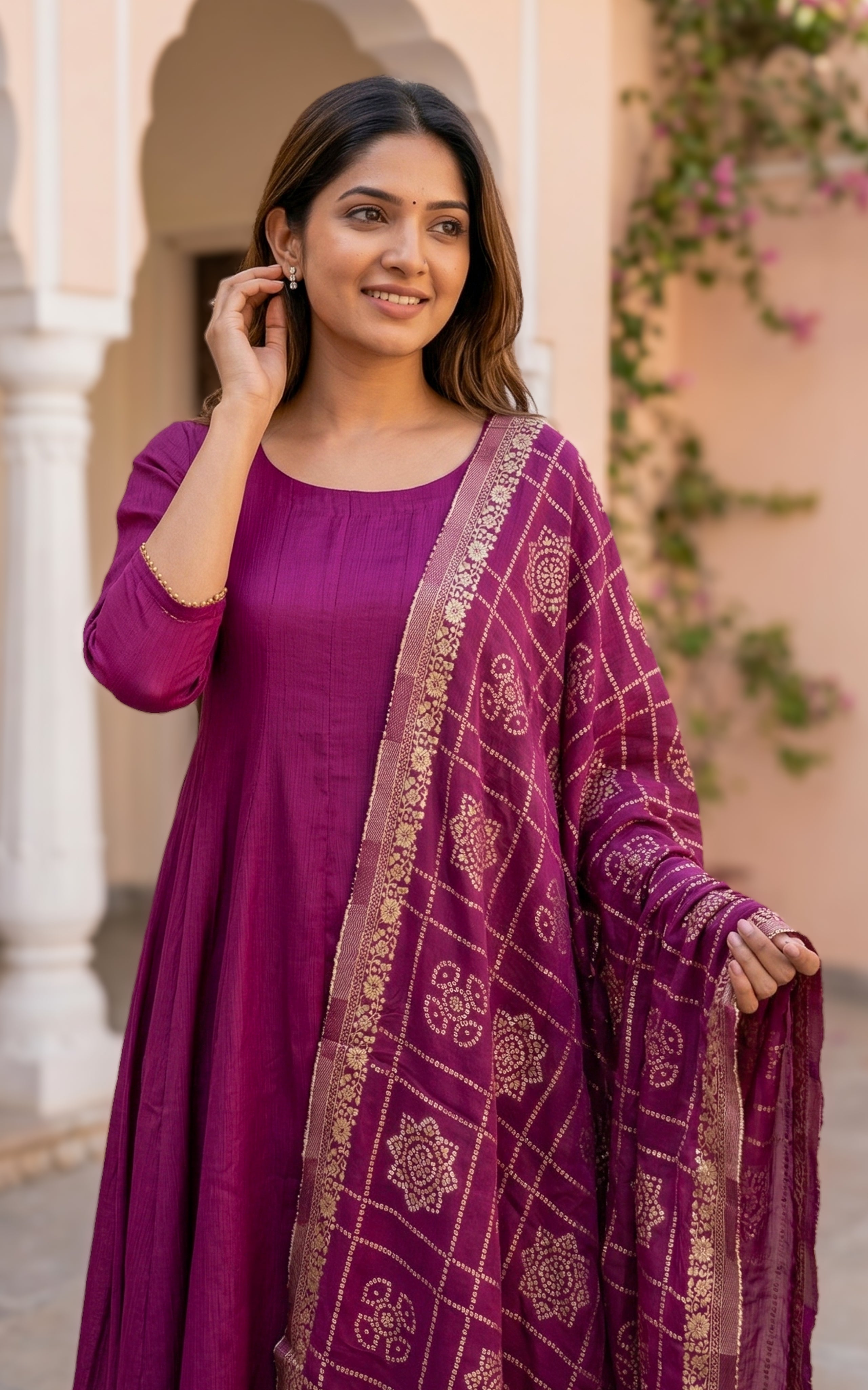 Sreelekha Plum (Kurti+Dupatta)
