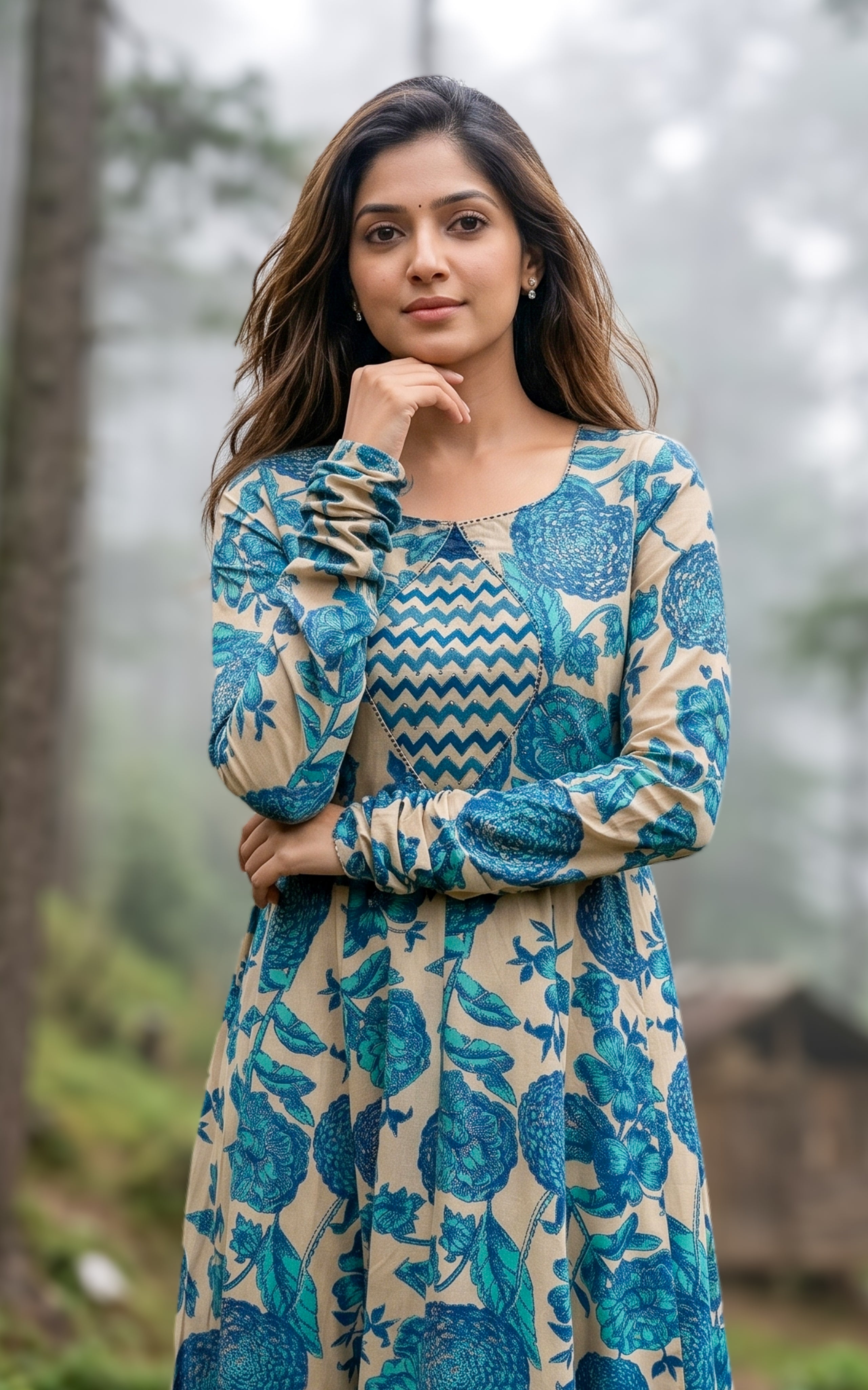 Blue daily wear Anarkali kurti for women