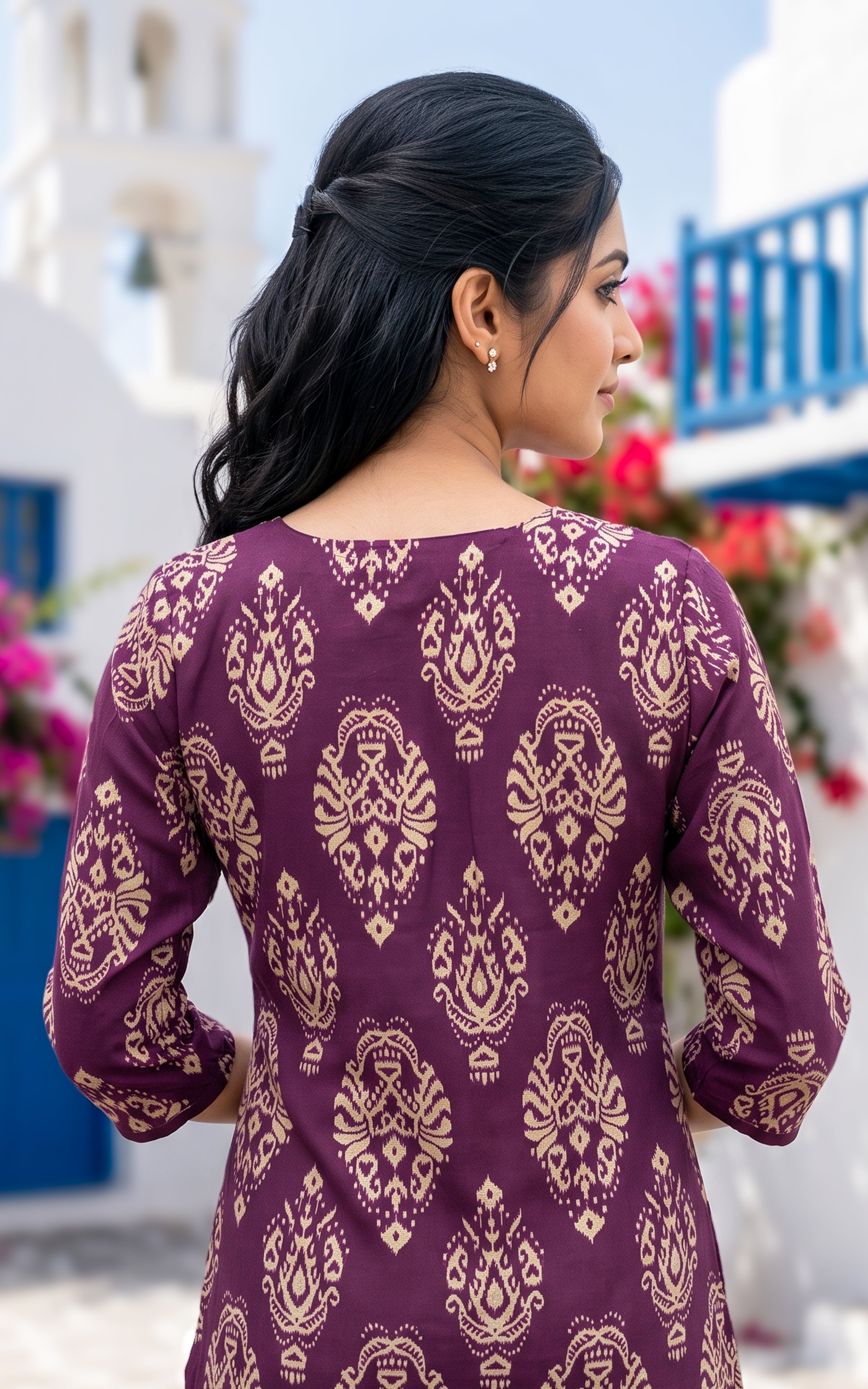 Plum Art Silk Kurti Set with Art Silk Dupatta for Women