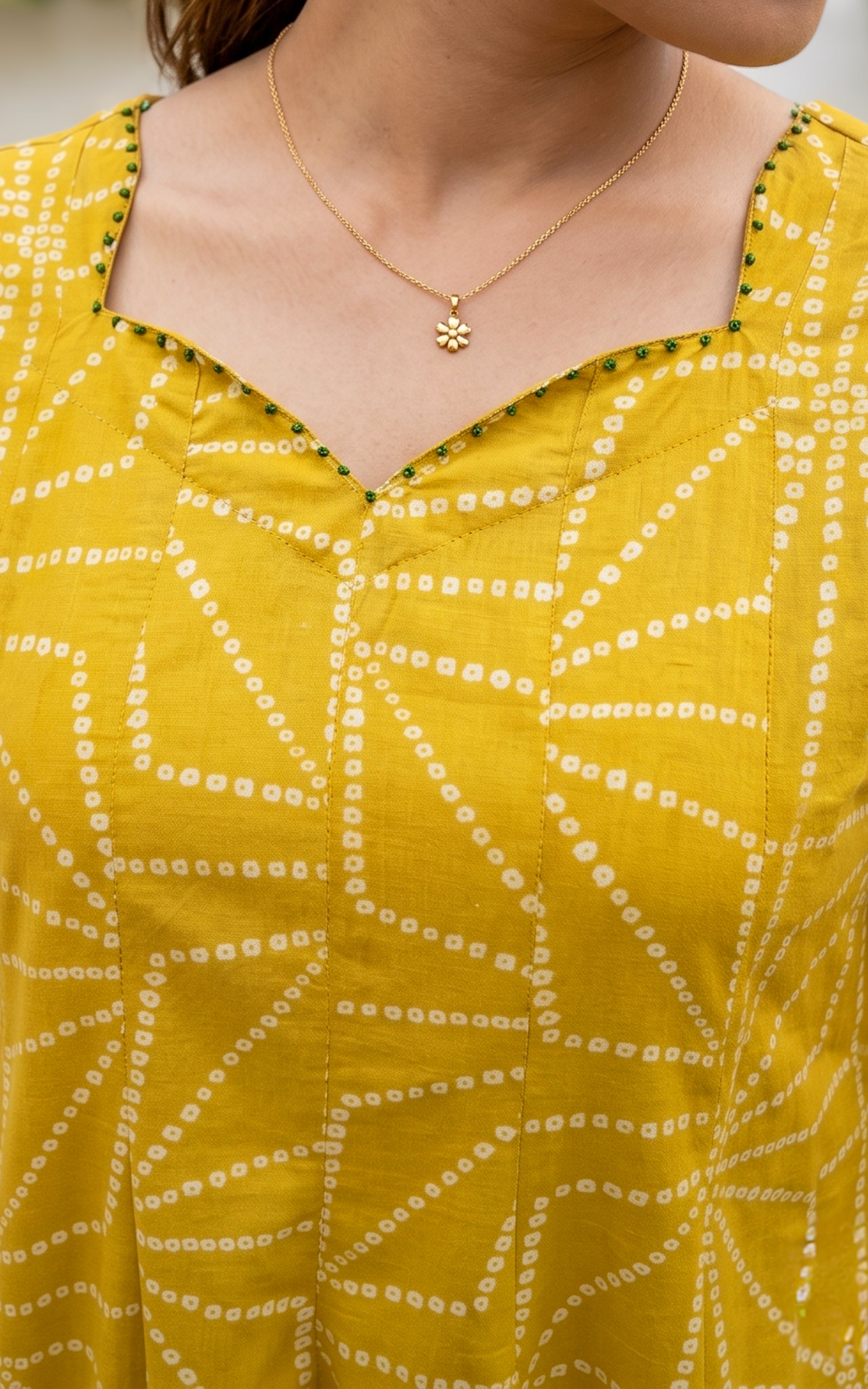 Traditional Lime Yellow Anarkali Kurti For Women
