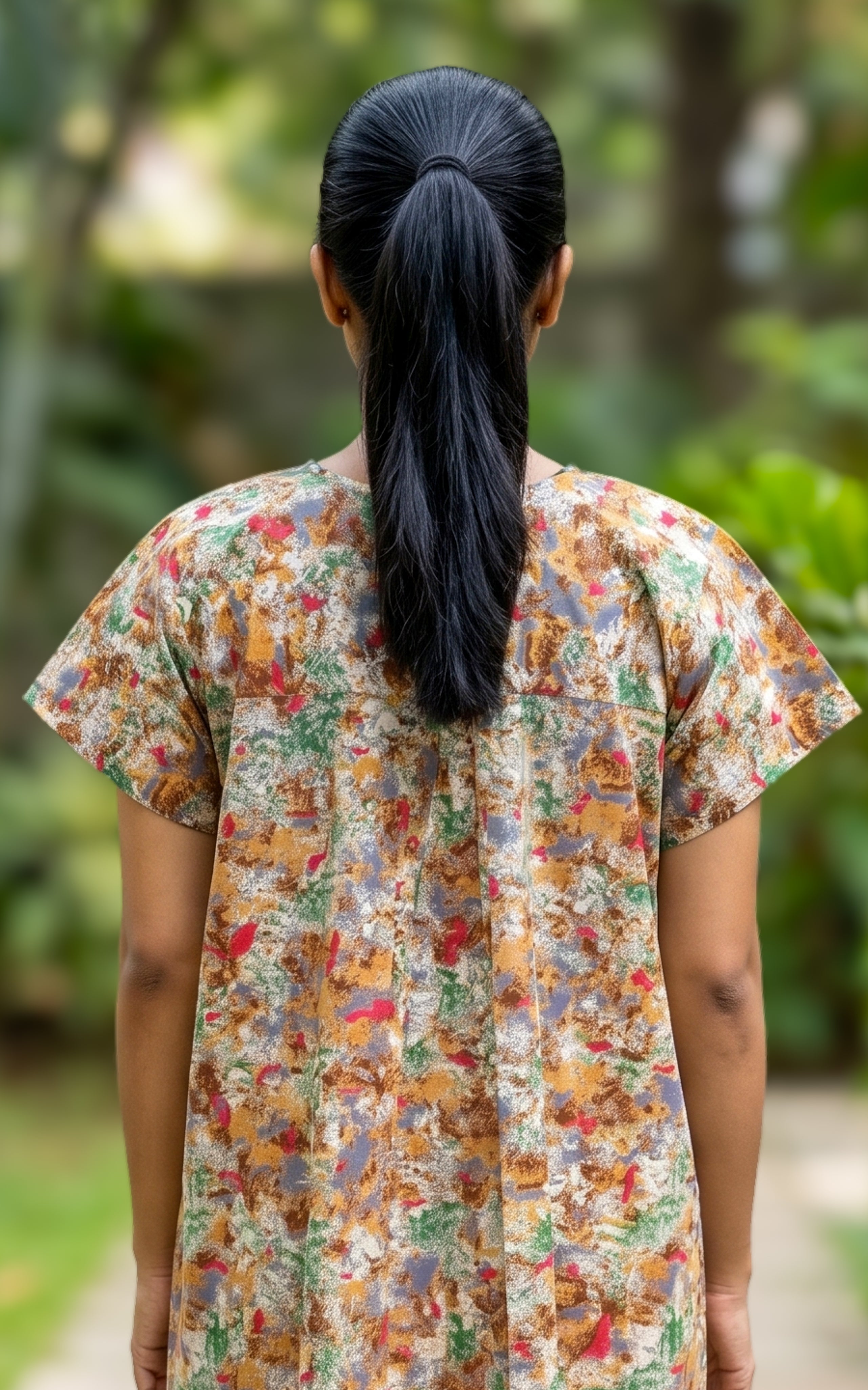 Instore - Multicolor Abstract Floral Print Cotton Long Nighty with Side Pocket, Relaxed Fit, Women's Sleepwear