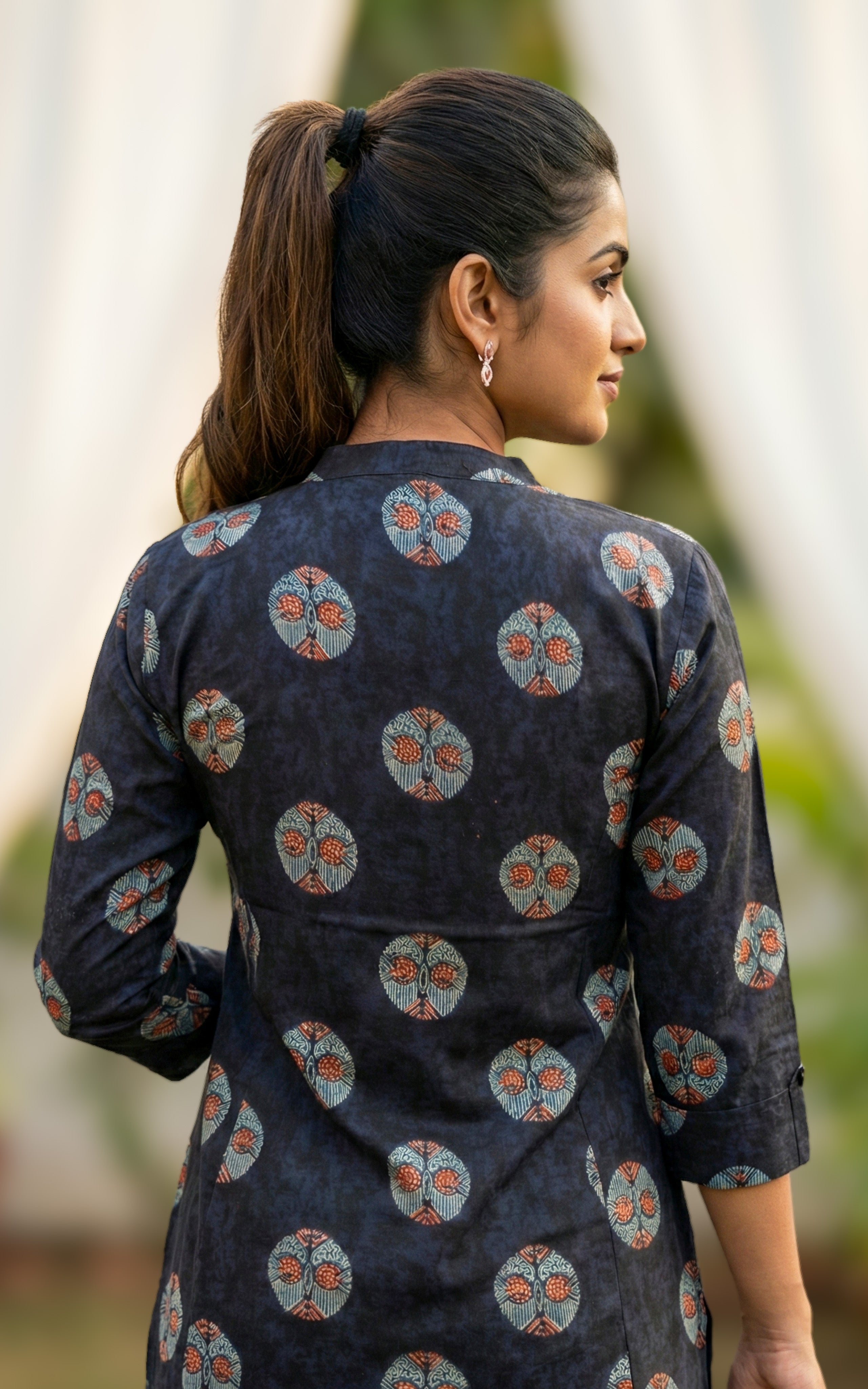 Instore – Black Virusha Kurti for Women – Printed Cotton – Indian Ethnic Wear