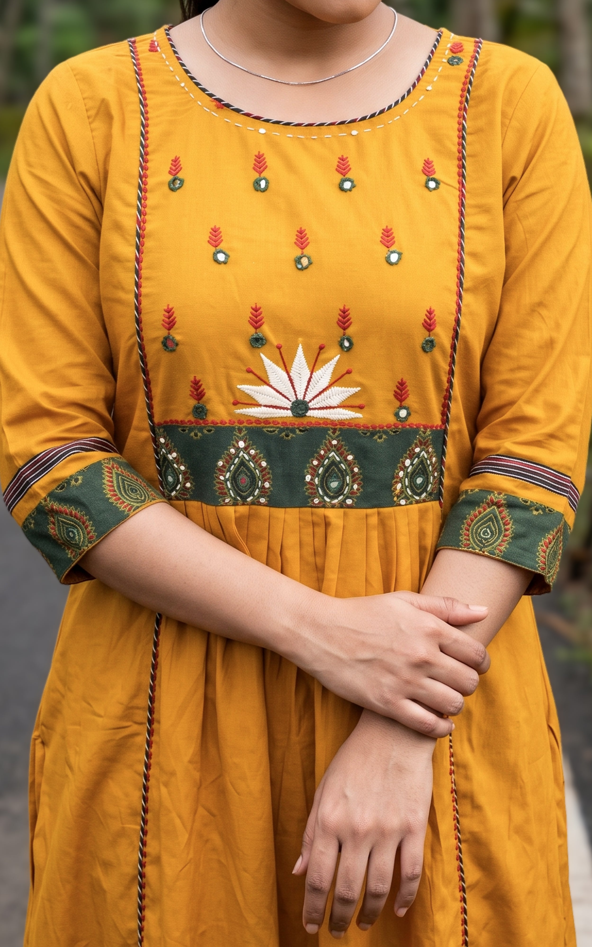 Mustard Cotton Ethnic Wear Kurti Set for Women