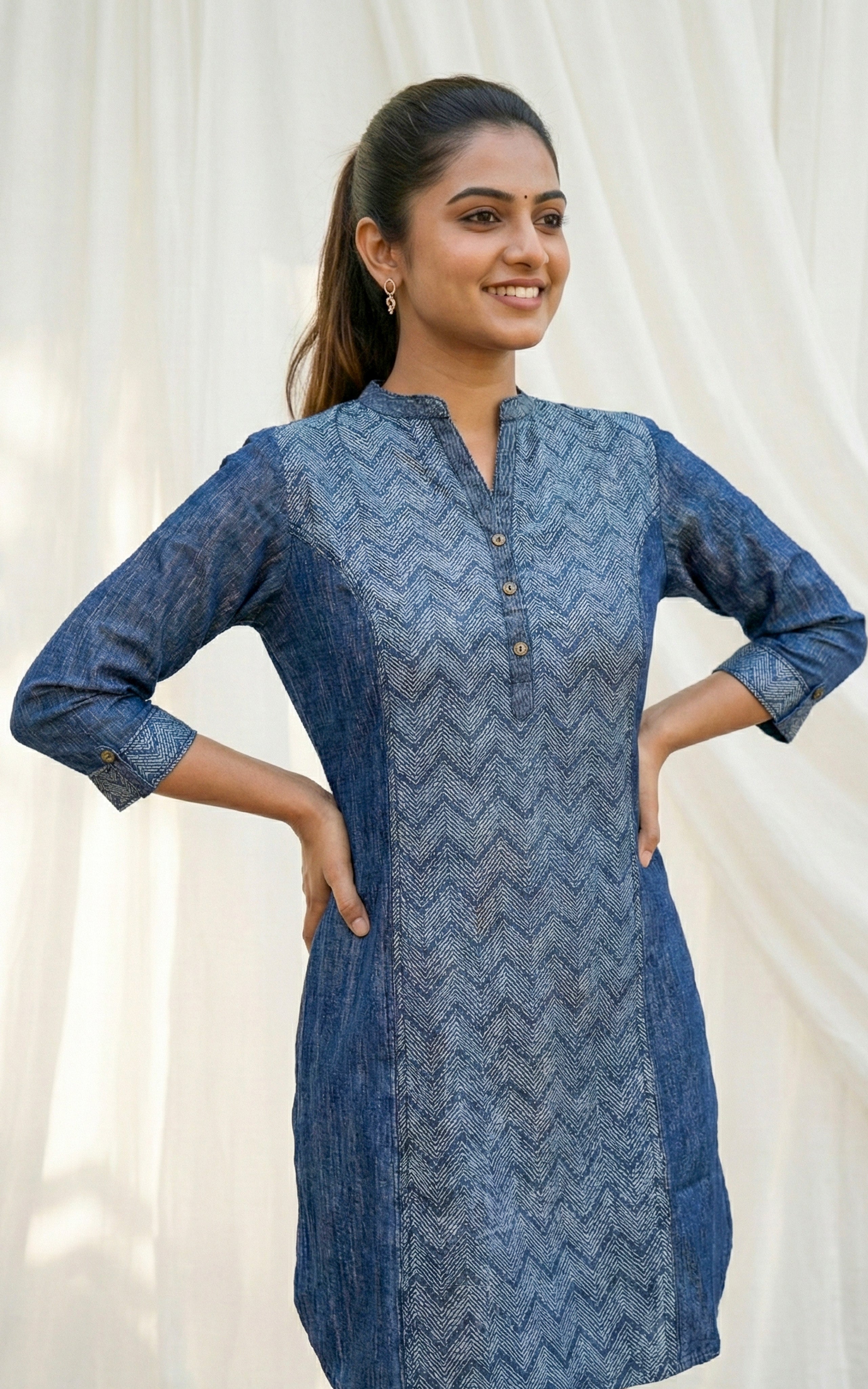 Casual wear denim blue short top for women