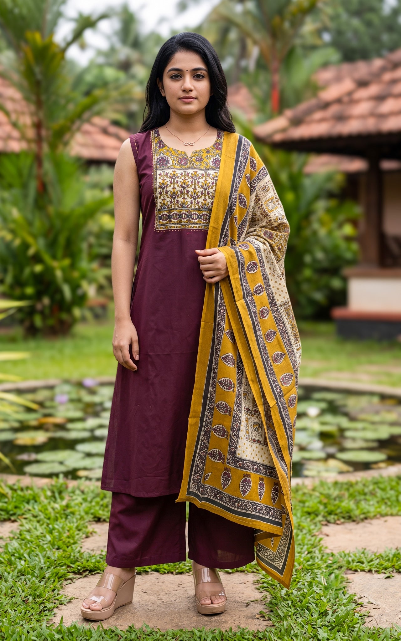 Ranvika Plum Handblock (Kurti+Pant+Dupatta)