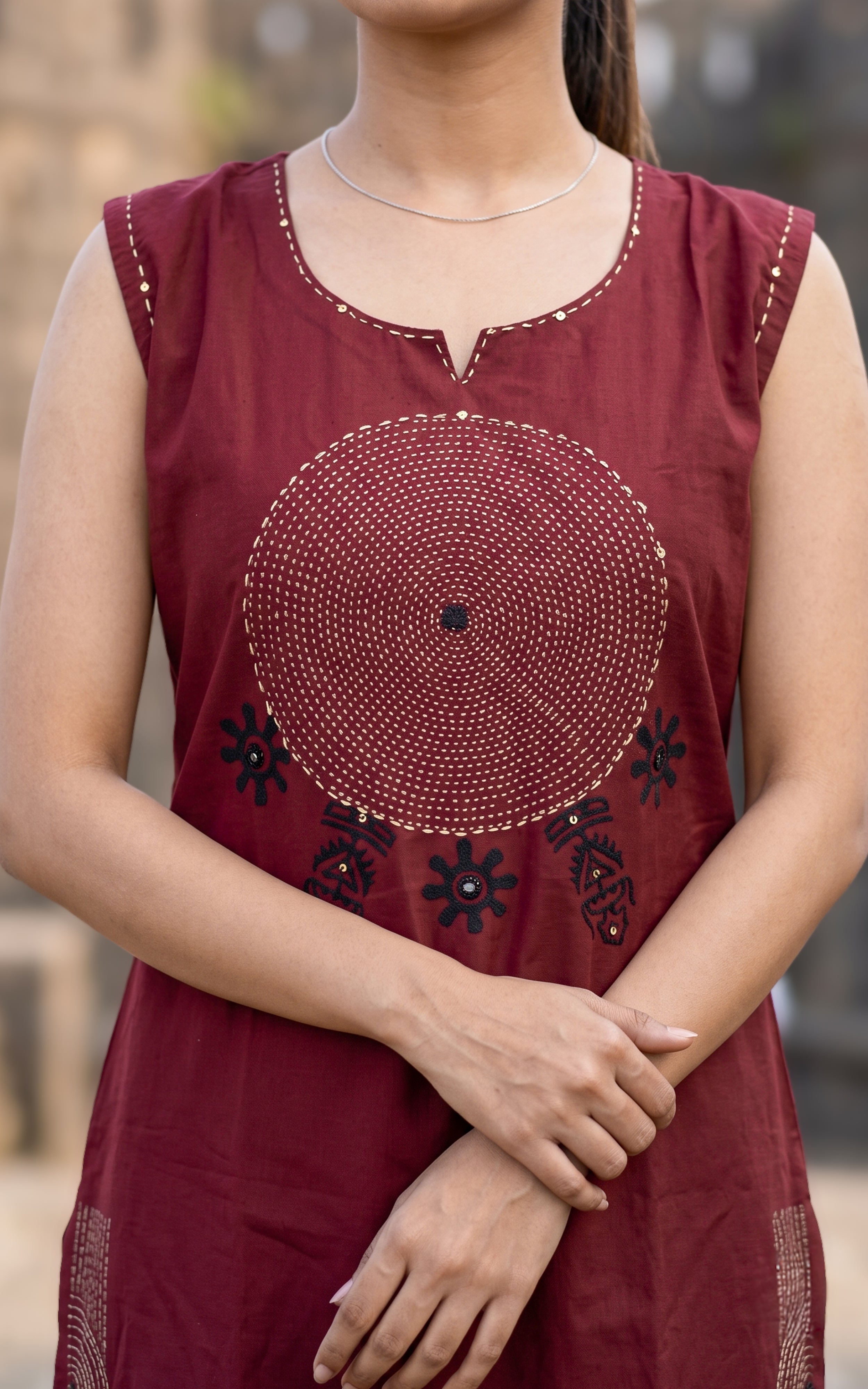 Maroon Cotton Ethnic Wear Kurti Set for Women