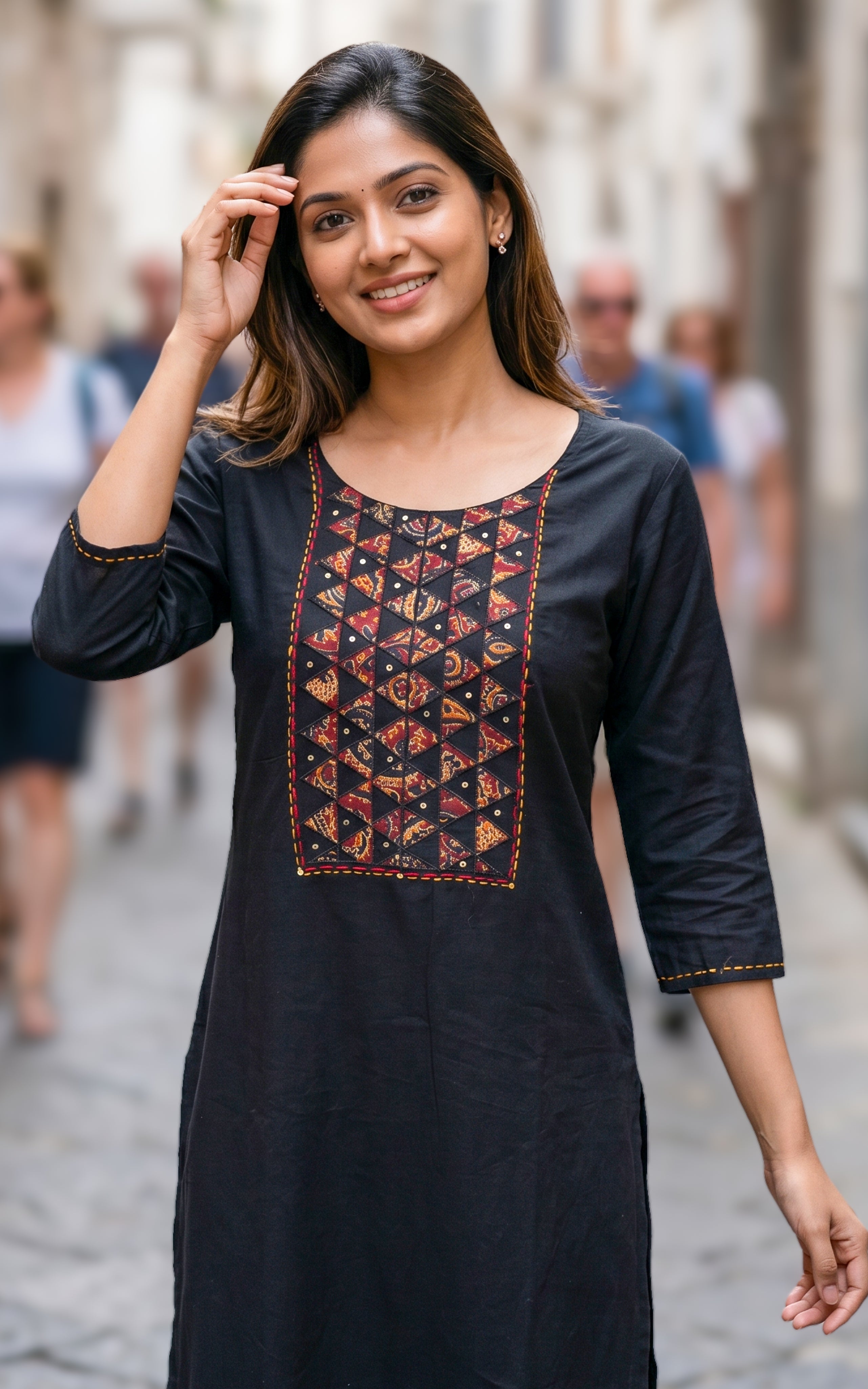 Black ethnic cotton kurti for women
