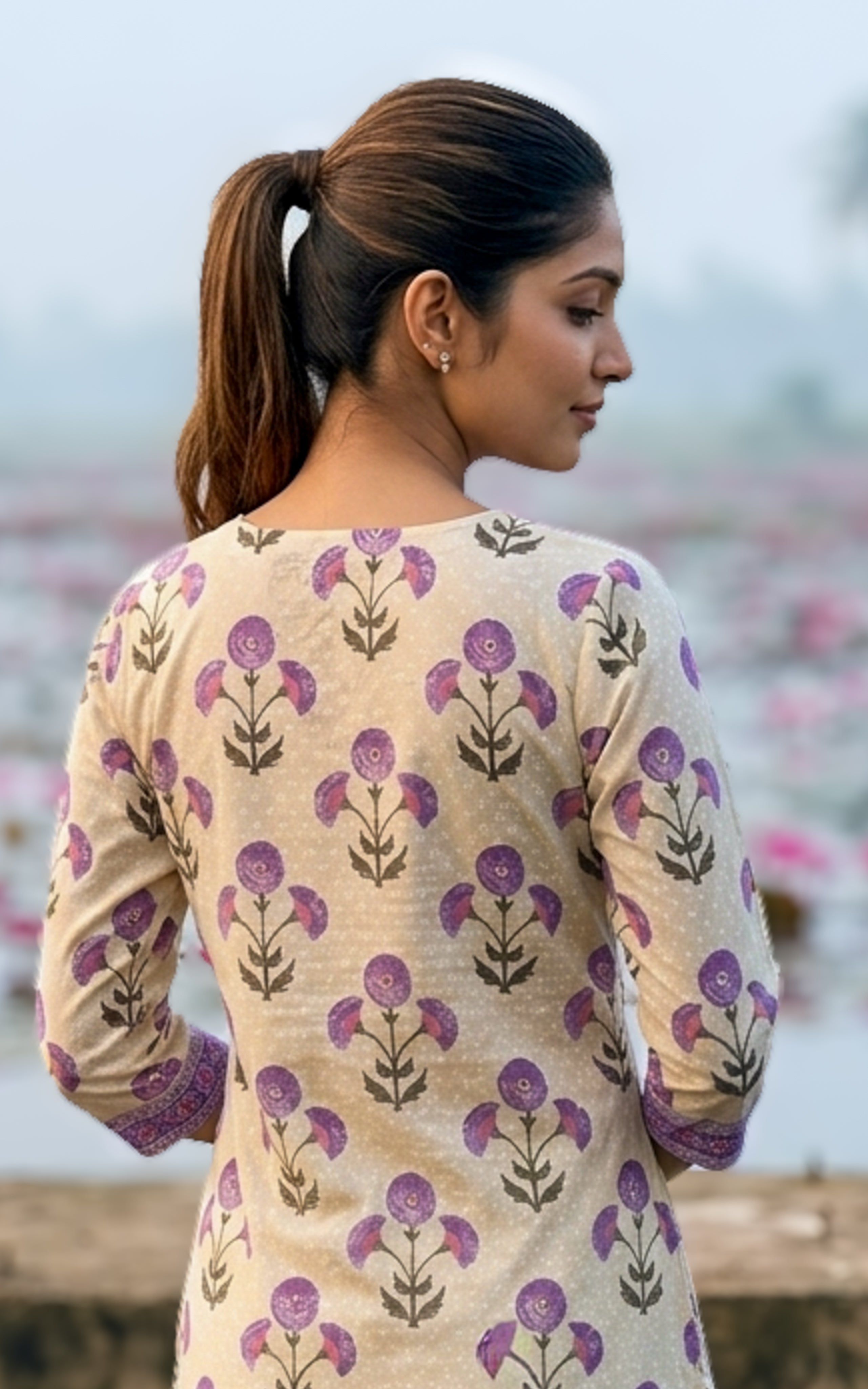 Instore-Venuka (Kurti+Dupatta)-Cotton-straight cut -Dupatta -cream-Summer collection-Daily wear-office wear-college wear-ethnic wear