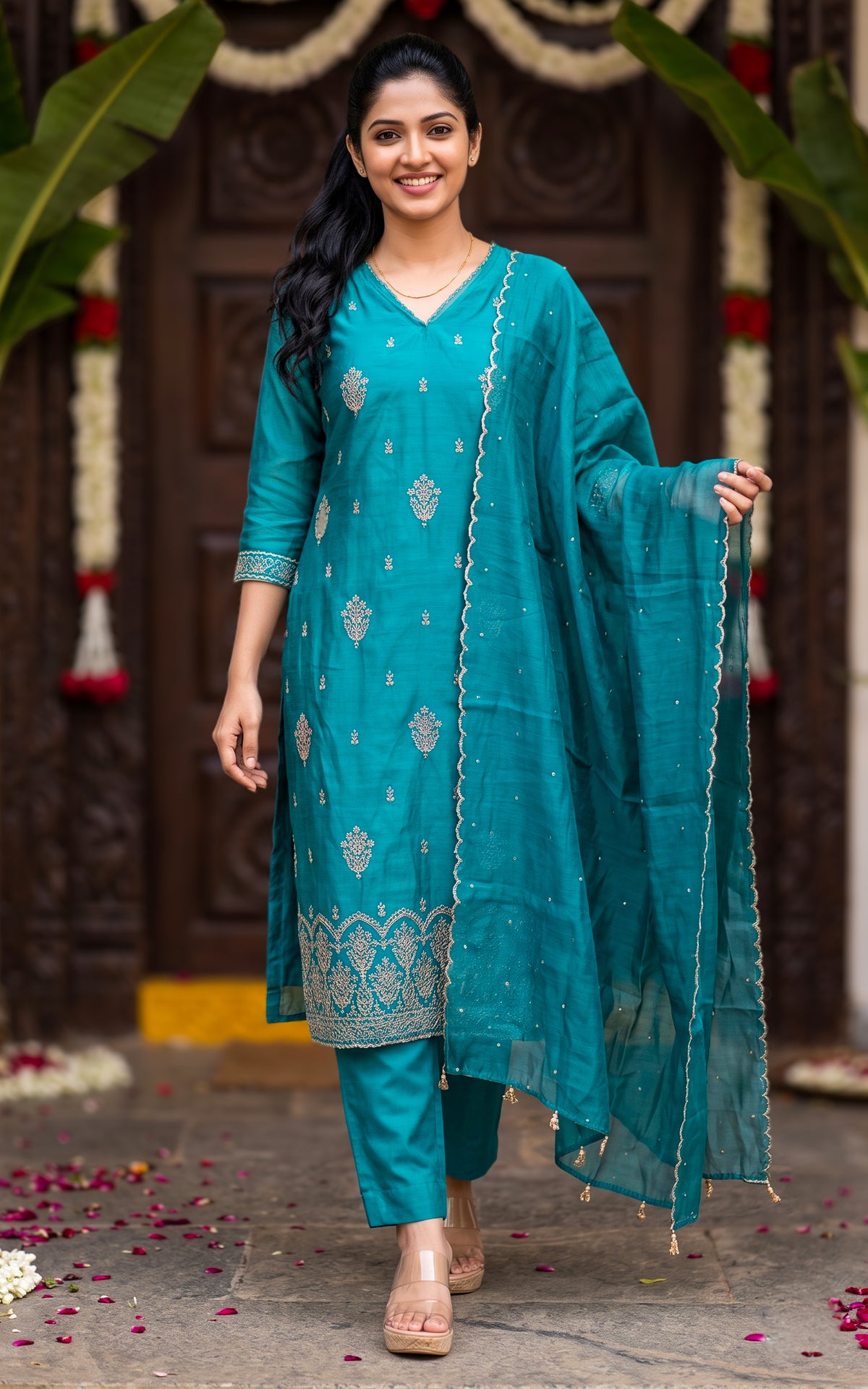 Blue Chanderi Elegant Celebration Wear Kurti Set for Women