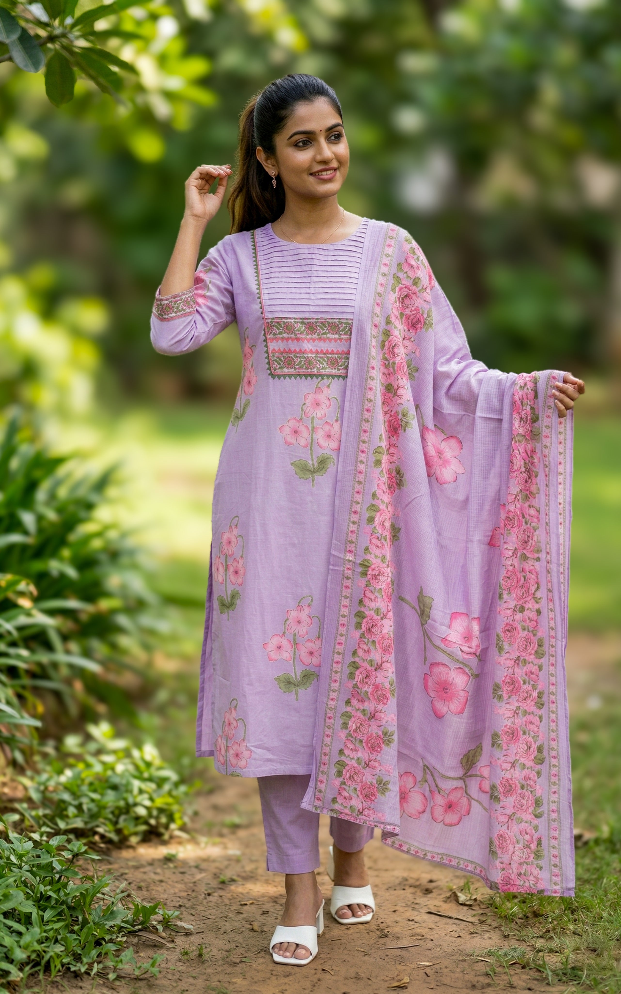 pastel blue ethnic cotton kurti pant set