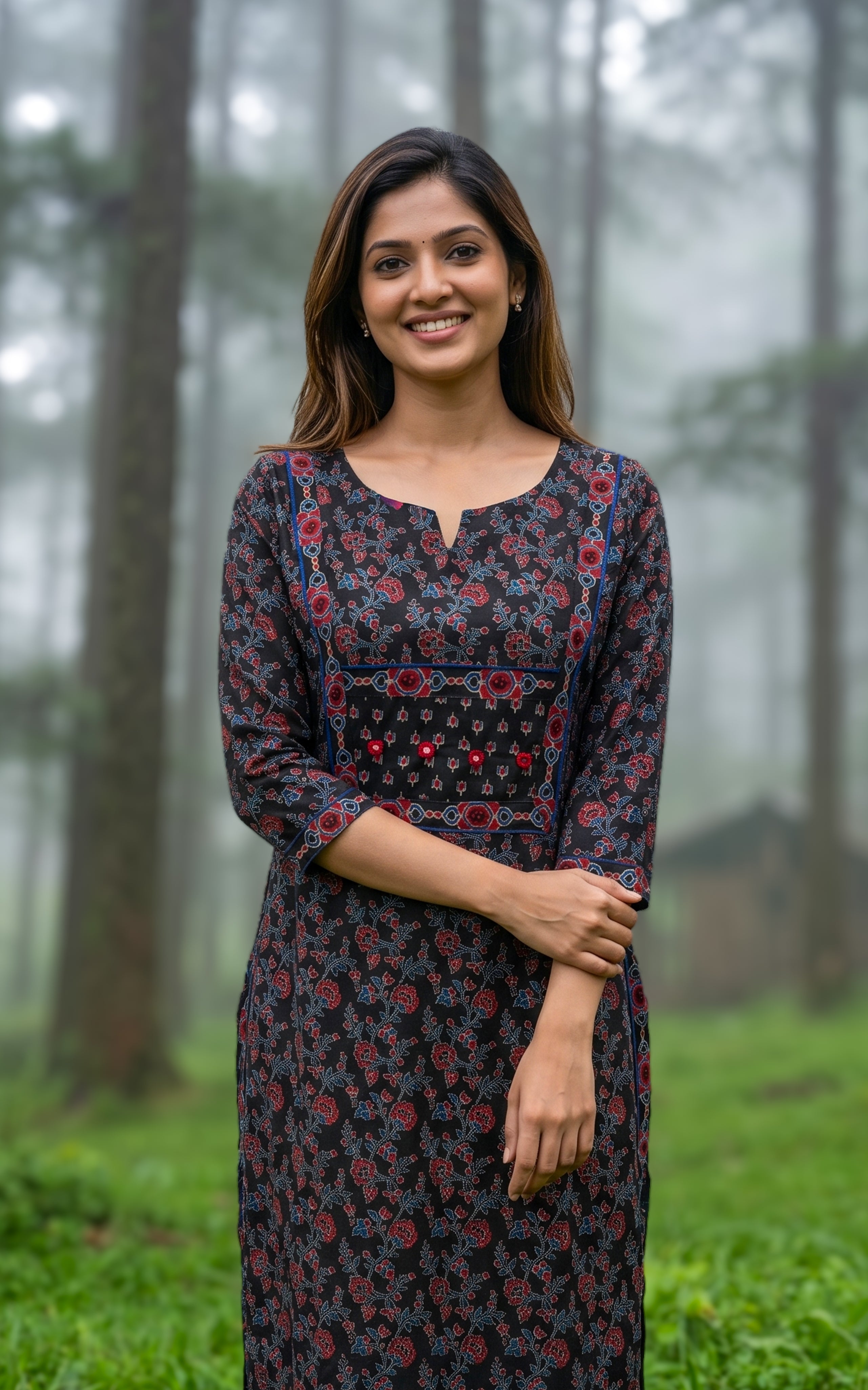 Printed cotton kurti with side slit for women