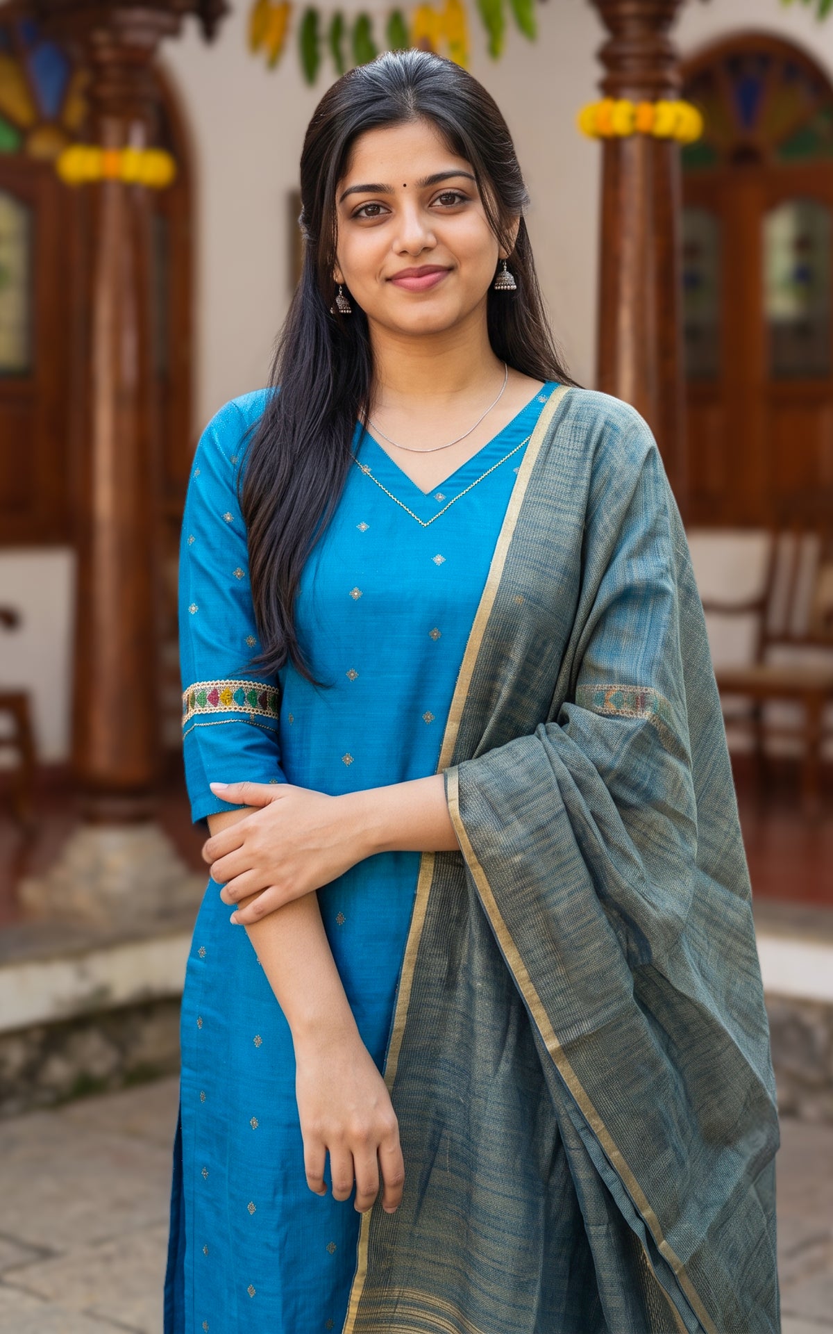 Yazhmika Blue (Kurti+Dupatta)