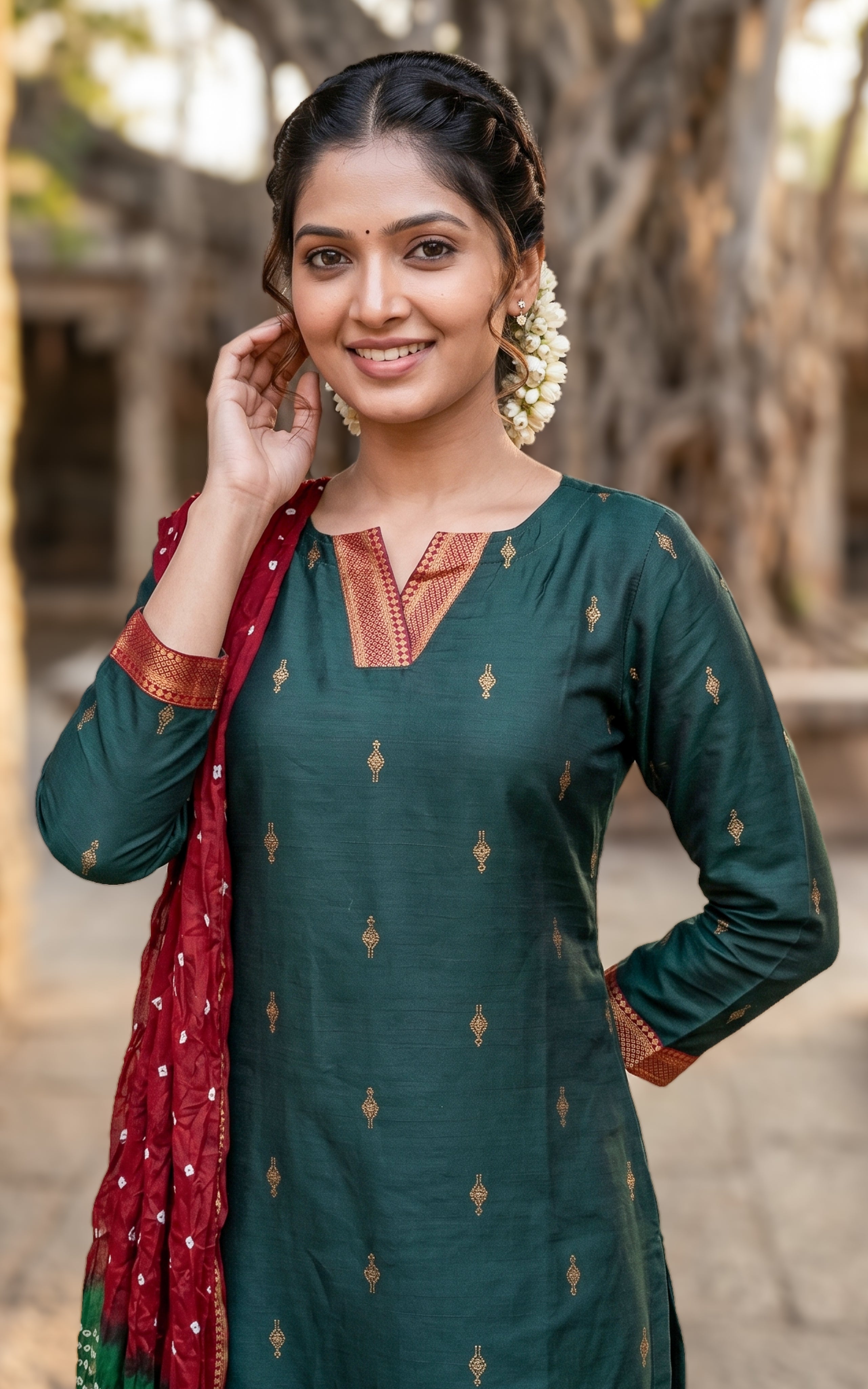 Bottle green stylish kurti set for women