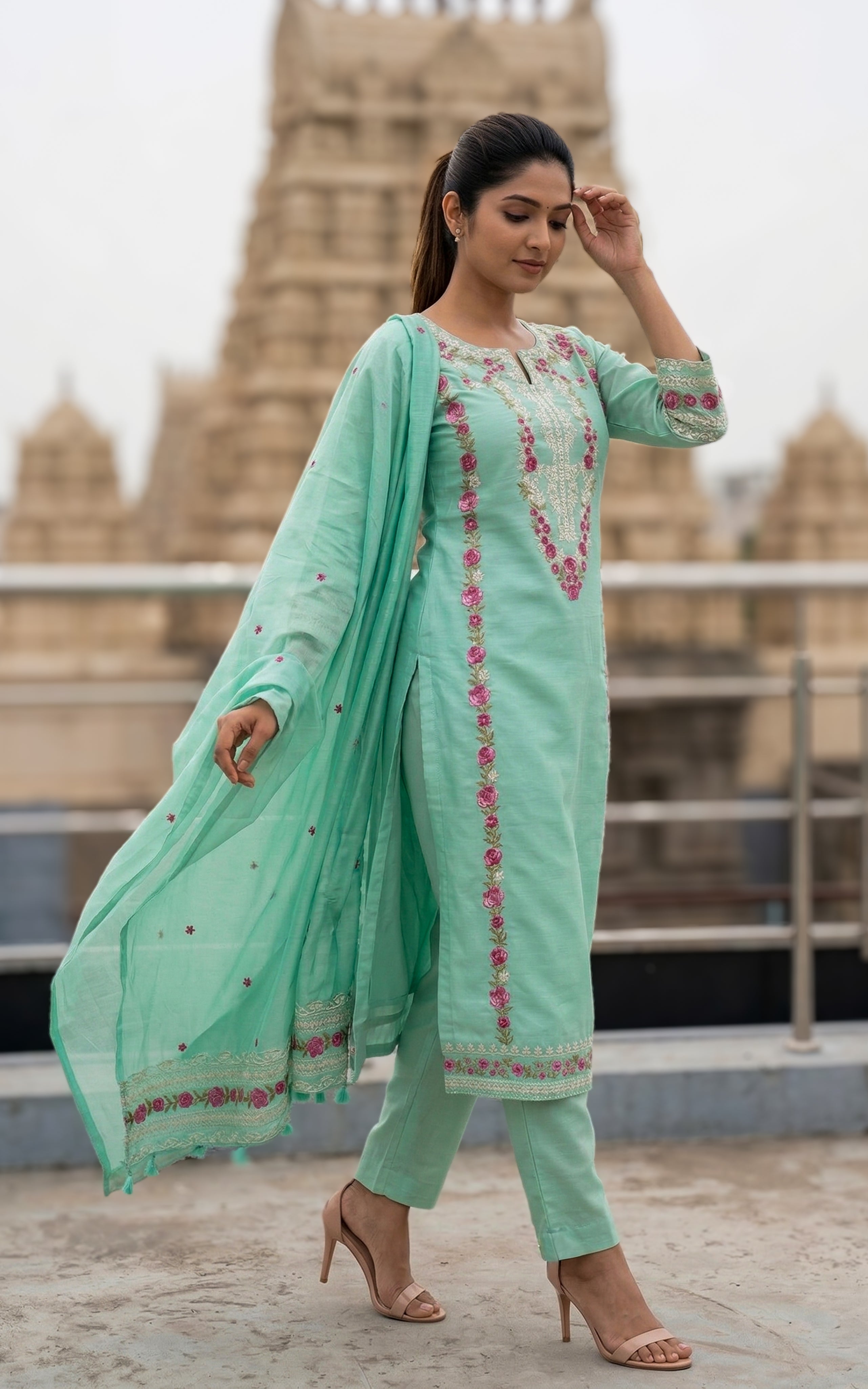 Traditional chanderi kurti with dupatta set for women