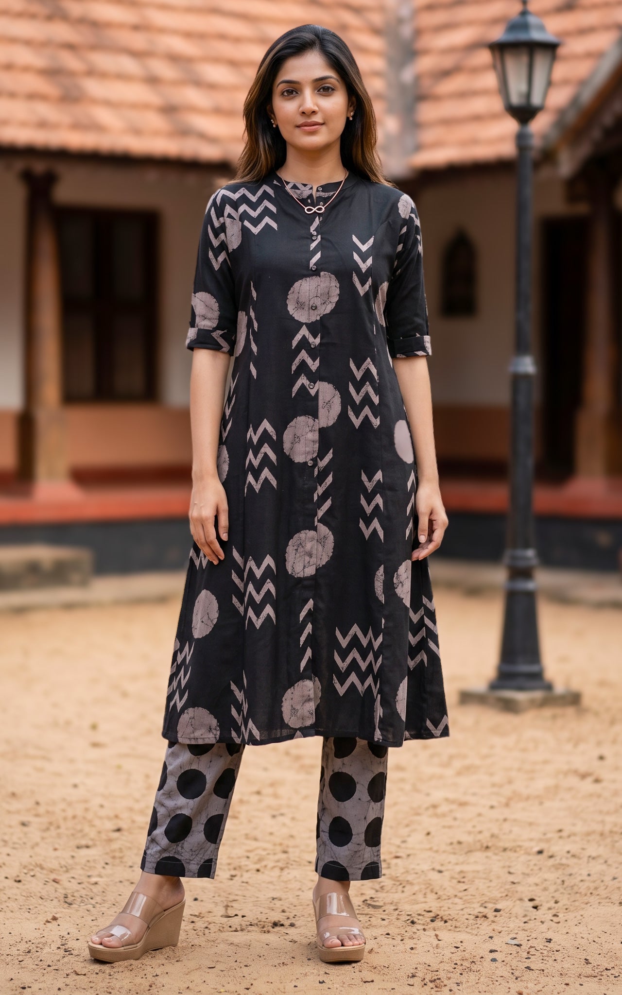 Black Cotton Flex Kurti Set with One Side Pocket for Women