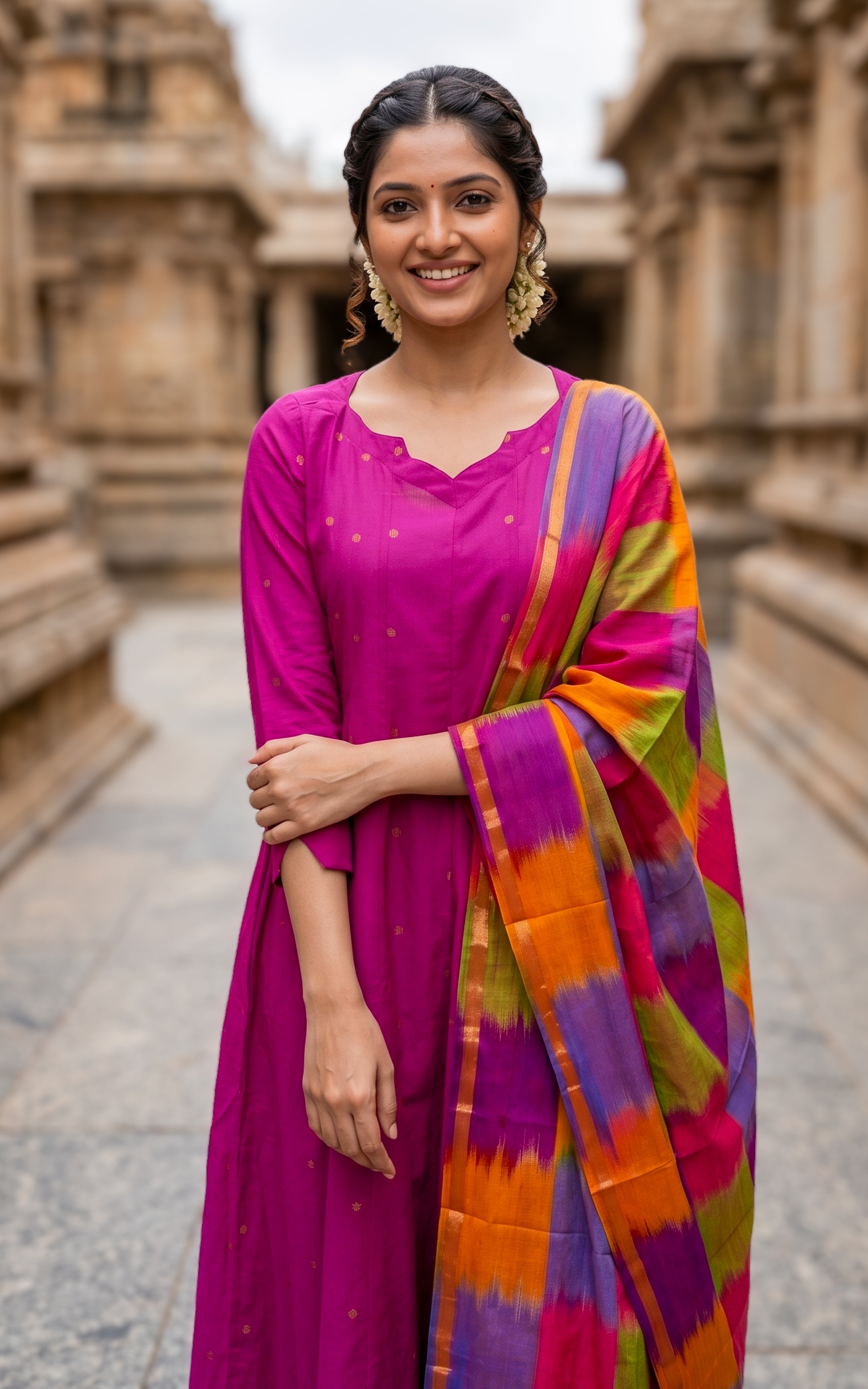 Instore – Pink Thashika Anarkali Kurti with Dupatta for Women – Cotton – Full Flared Silhouette – Festive Ethnic Wear