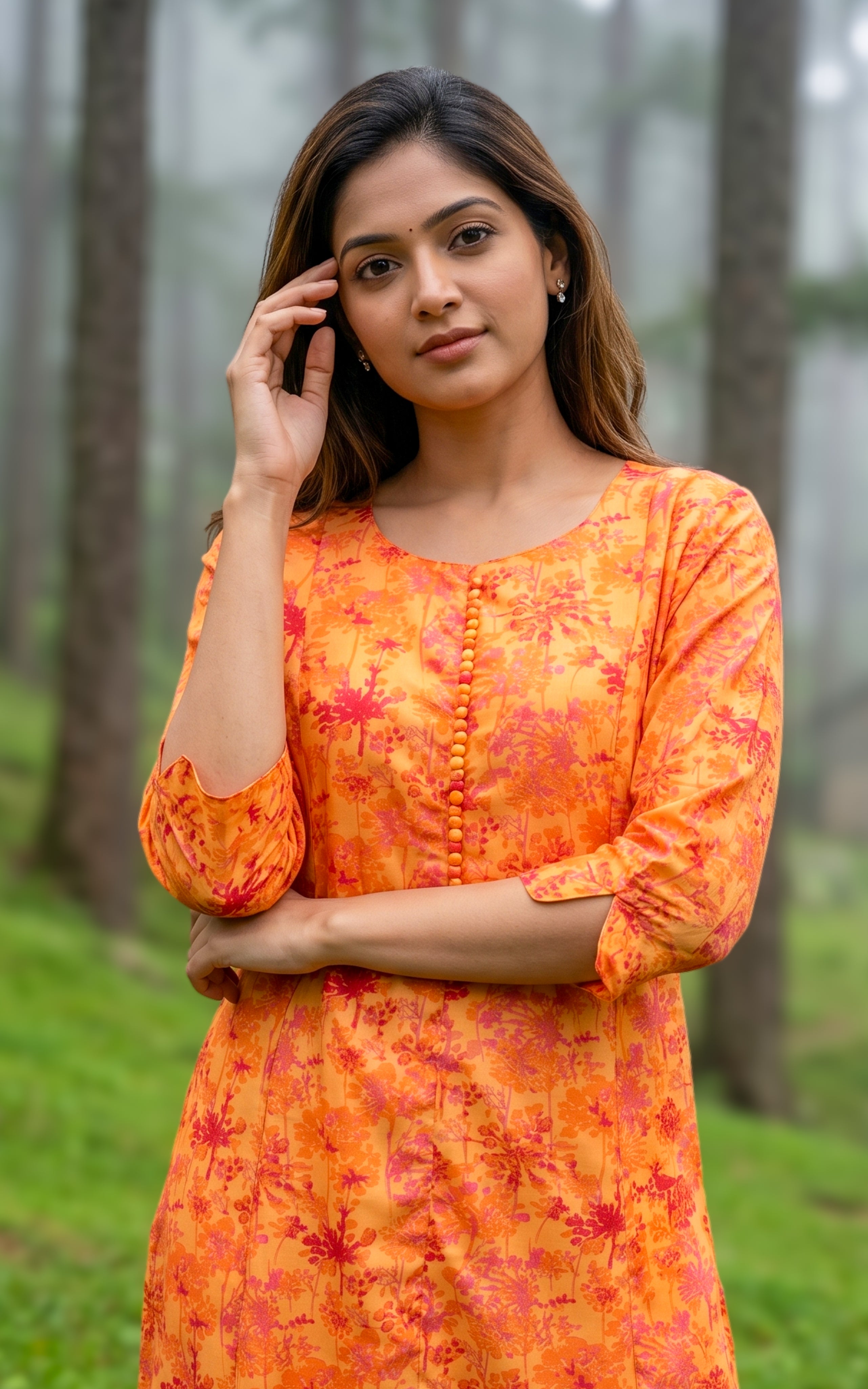 Golden orange modern ethnic kurti for women