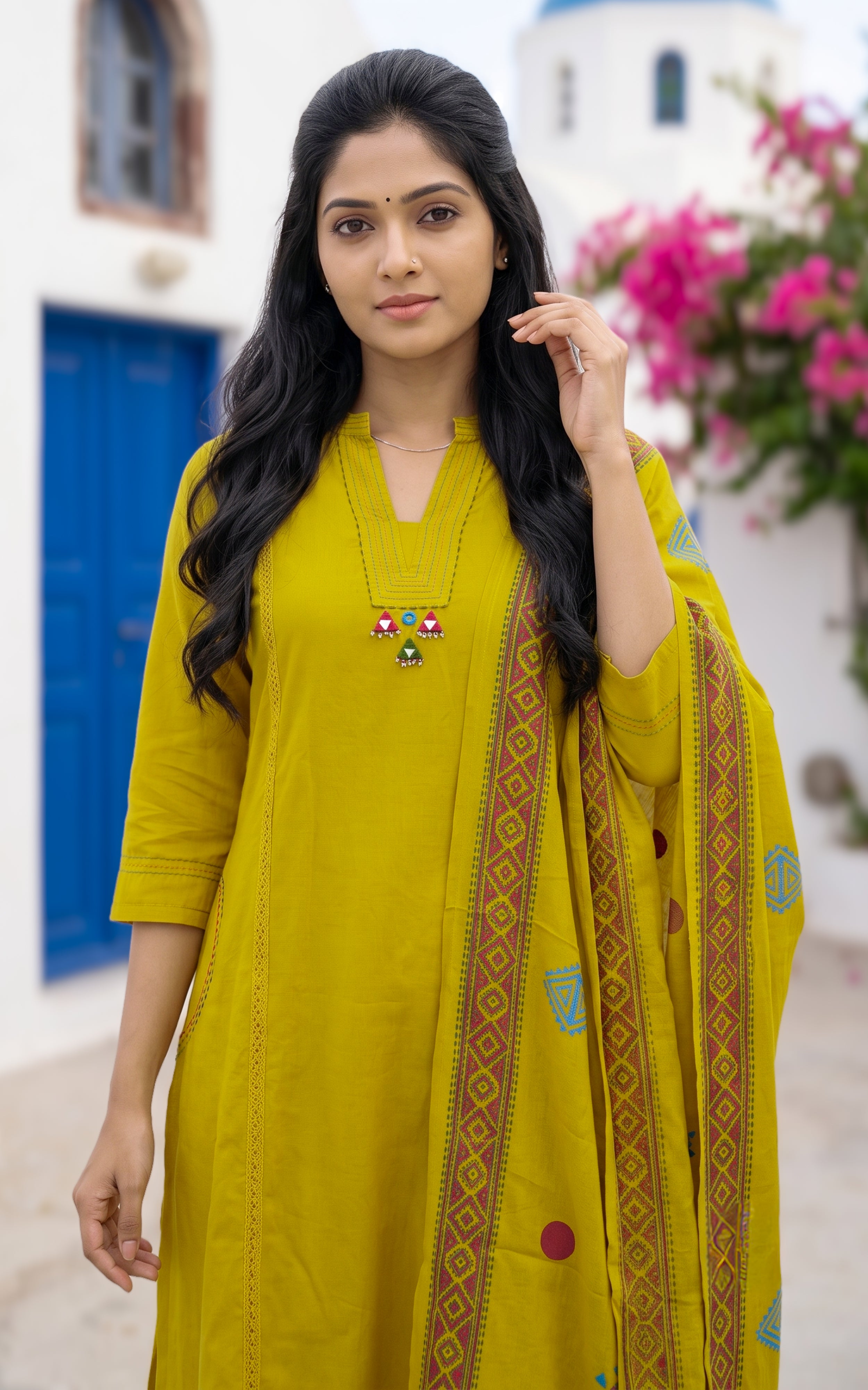 Mustard Cotton Elegant Kurti Set for Women