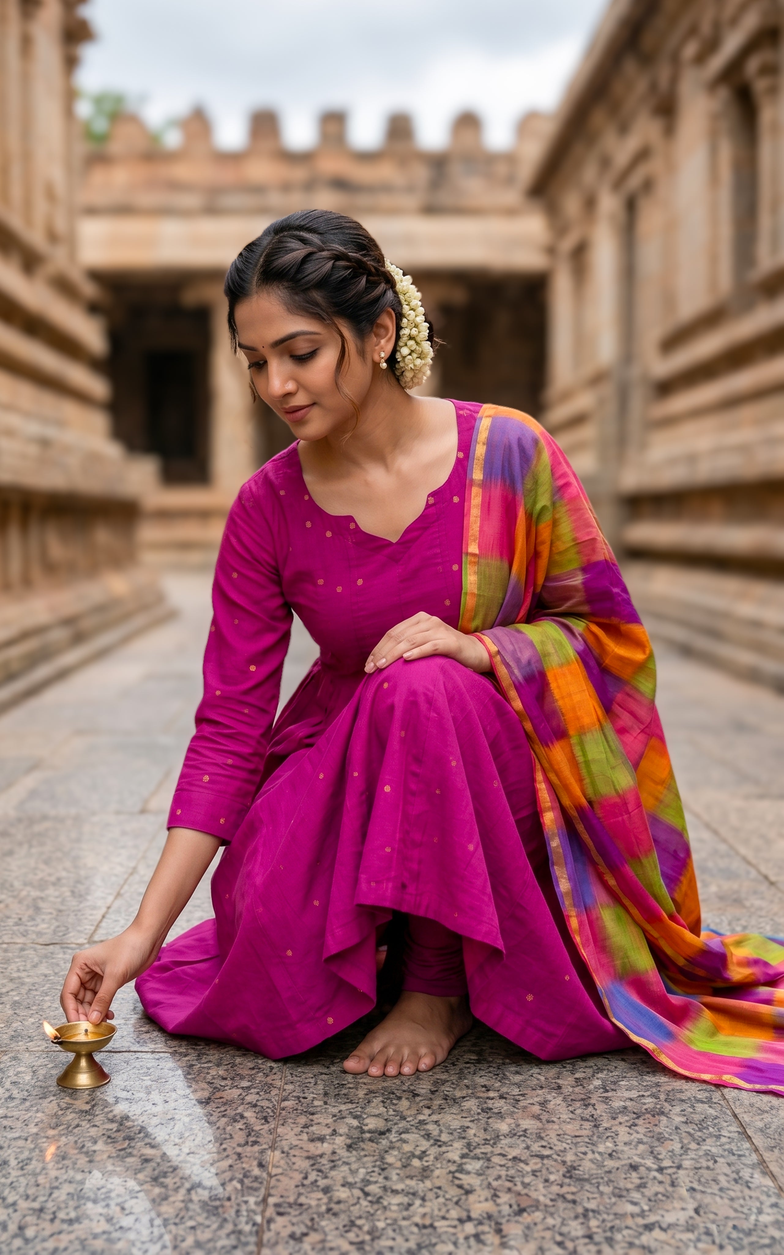 Instore – Pink Thashika Anarkali Kurti with Dupatta for Women – Cotton – Full Flared Silhouette – Festive Ethnic Wear