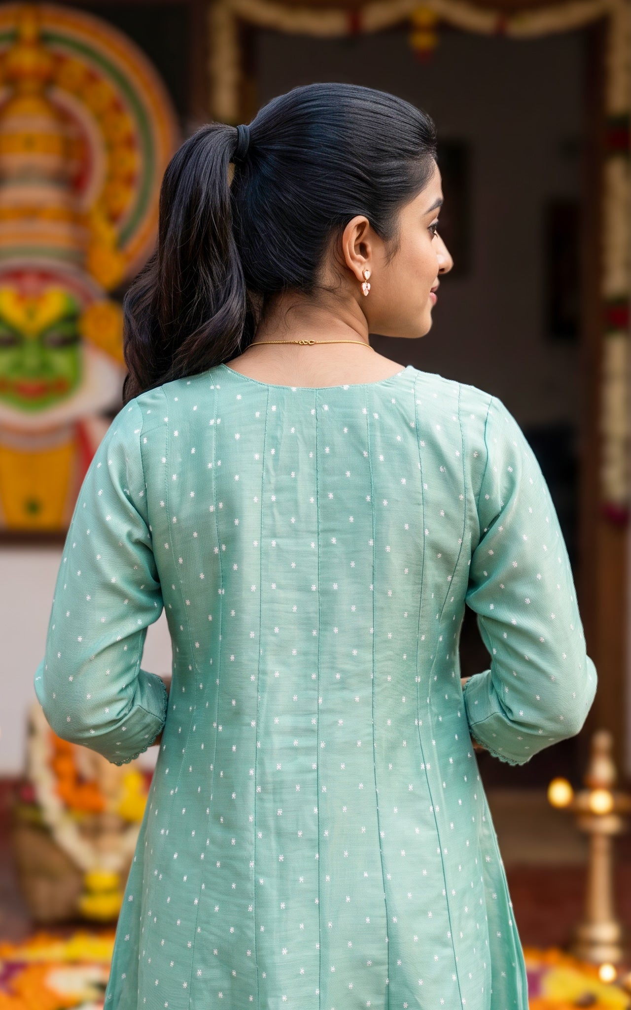 Mint Green Chanderi Designer Kurti for Women