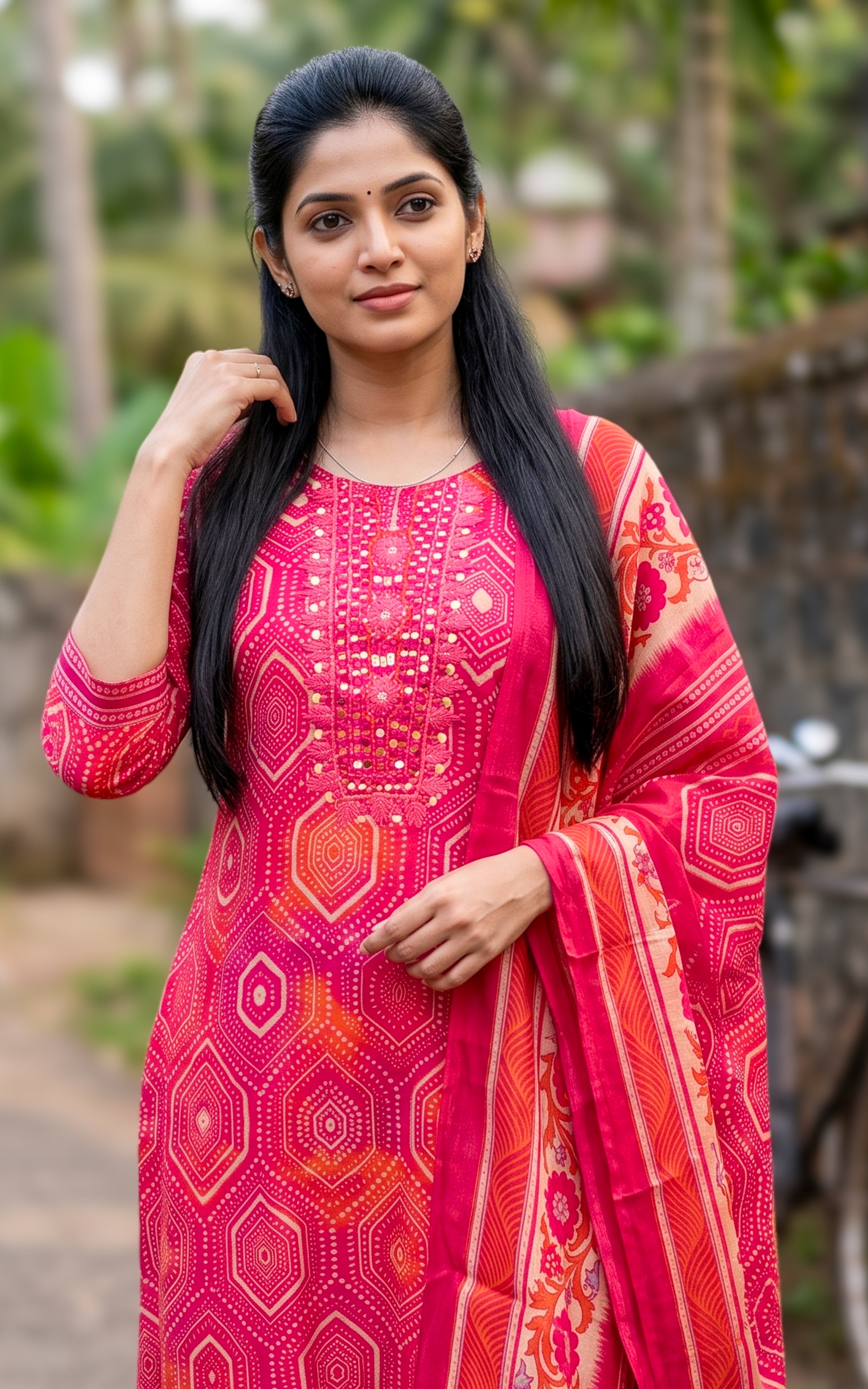 Pink Art Silk Casual Wear Kurti Set with Dupatta for Women
