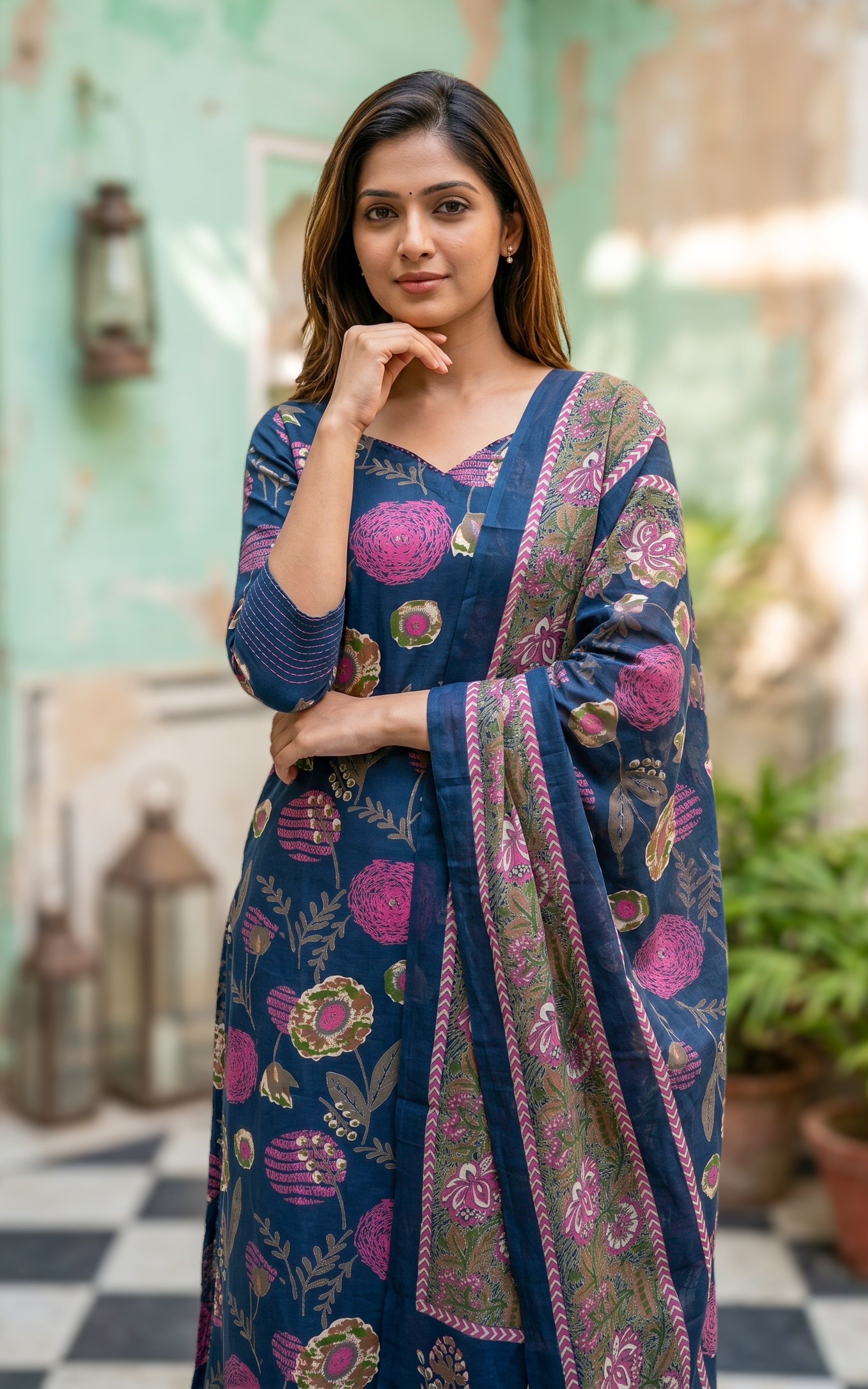 Printed cotton kurti with side slit for womenset