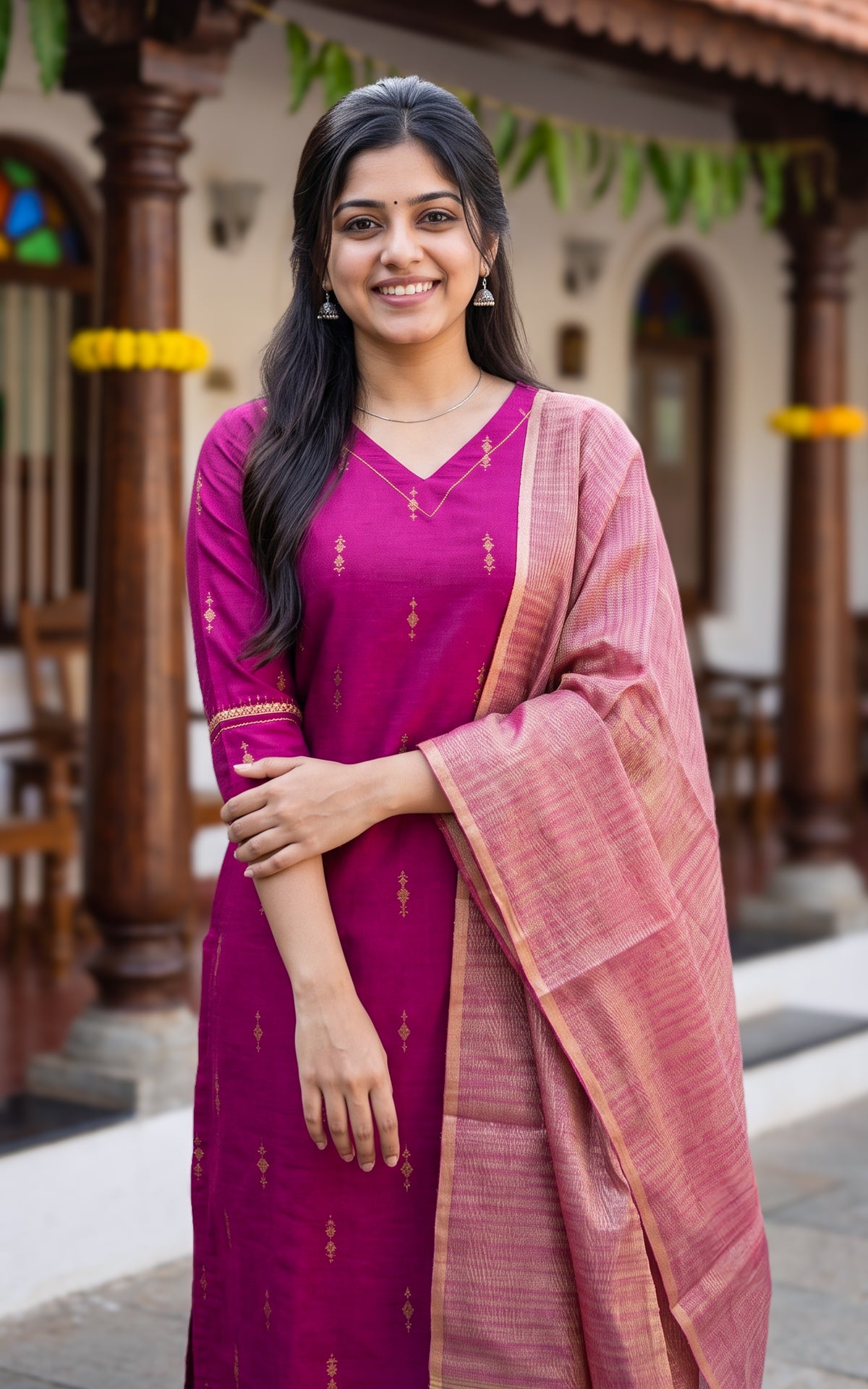 Yazhmika Magenta (Kurti+Dupatta)
