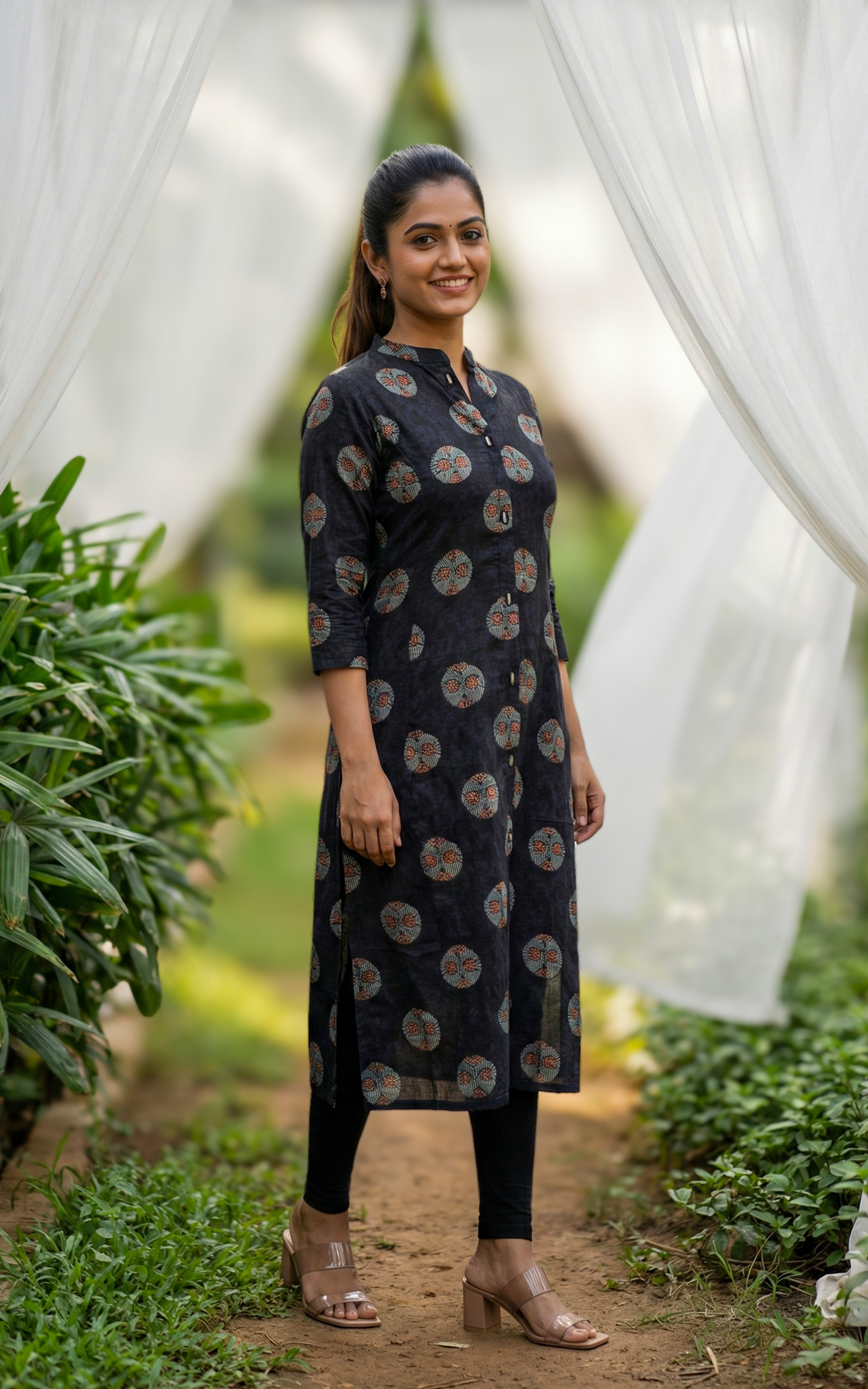 Instore – Black Virusha Kurti for Women – Printed Cotton – Indian Ethnic Wear