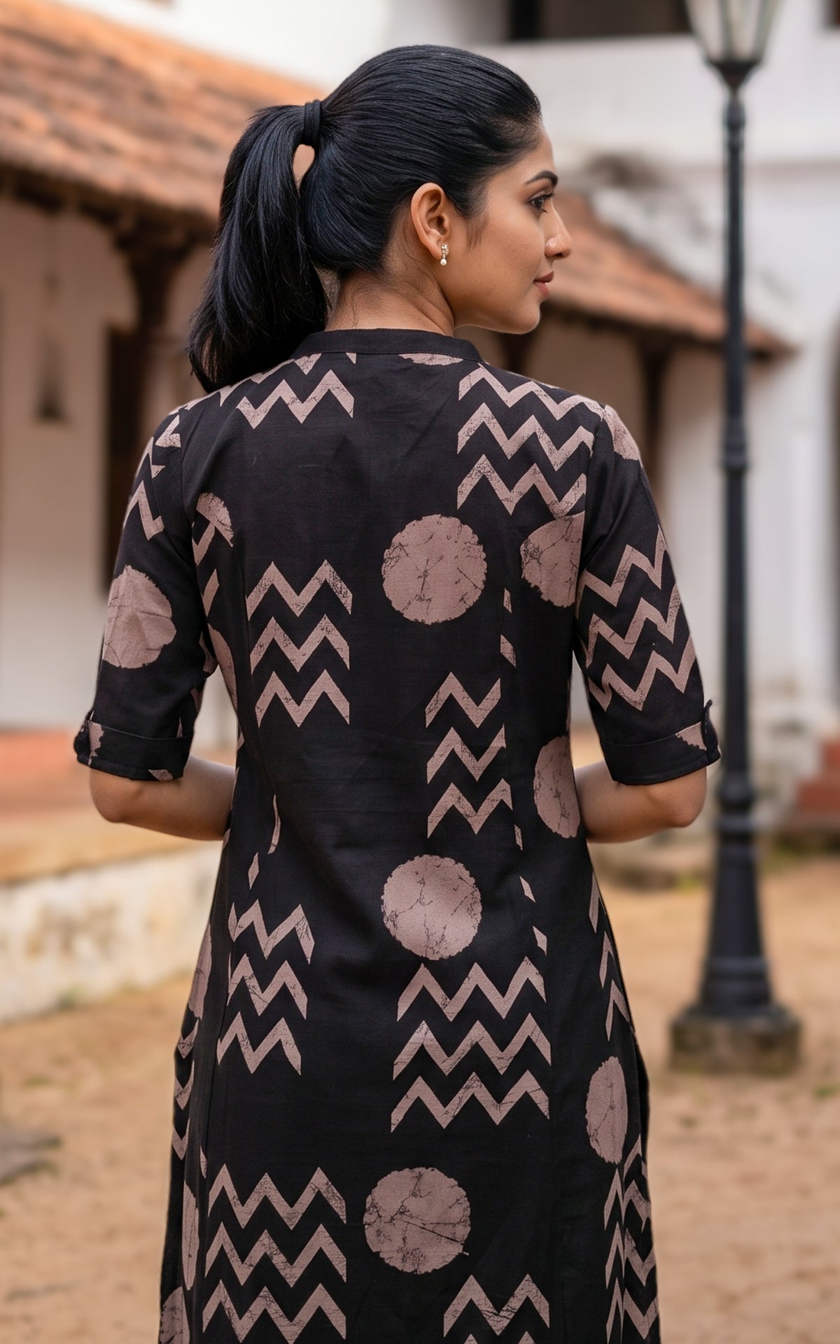 Instore – Black Tamizhisai Kurti Set for Women – Cotton Flex – Daily Wear – Ethnic Wear