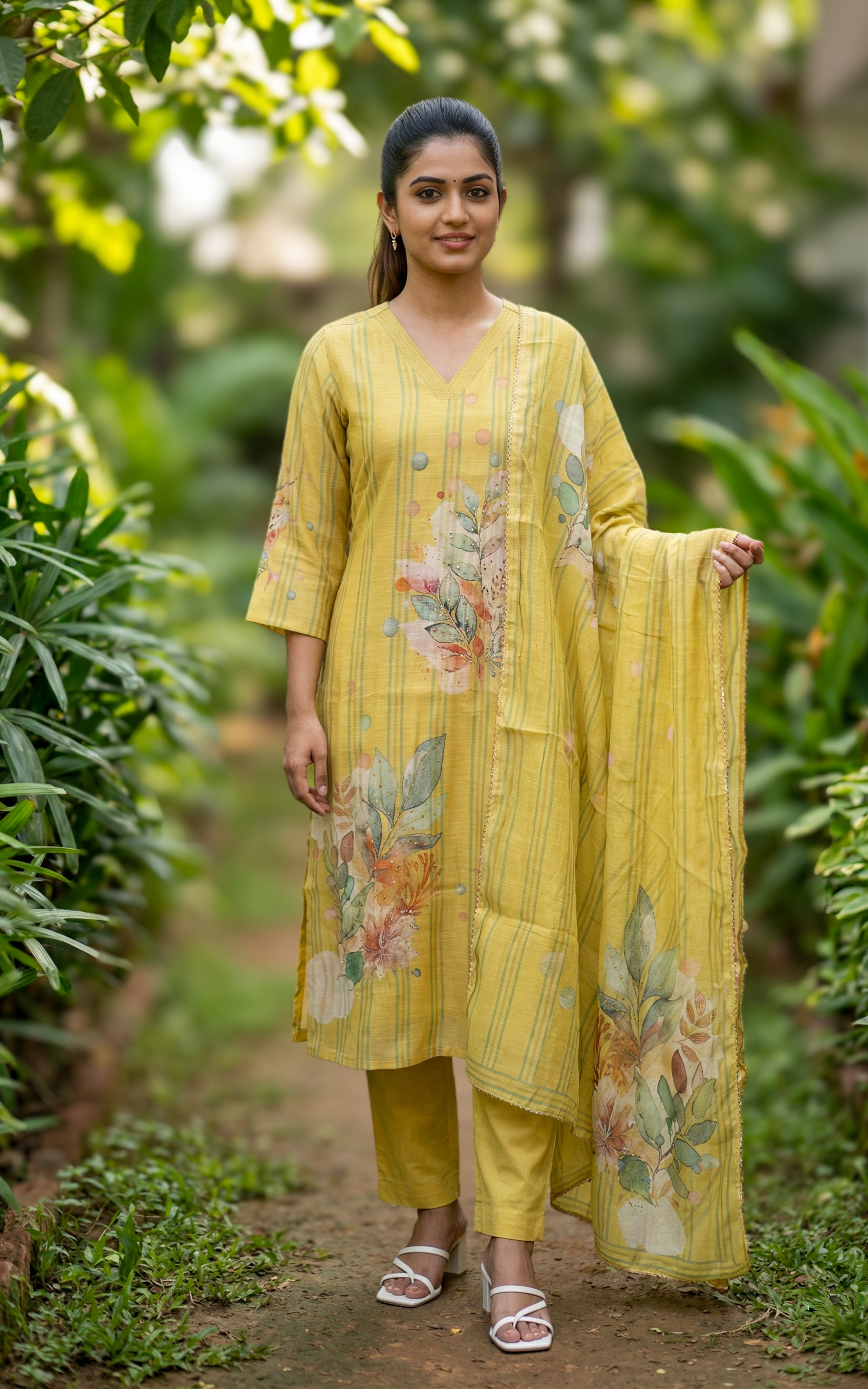 lime green ethnic art silk kurti set
designer kurti pant dupatta set