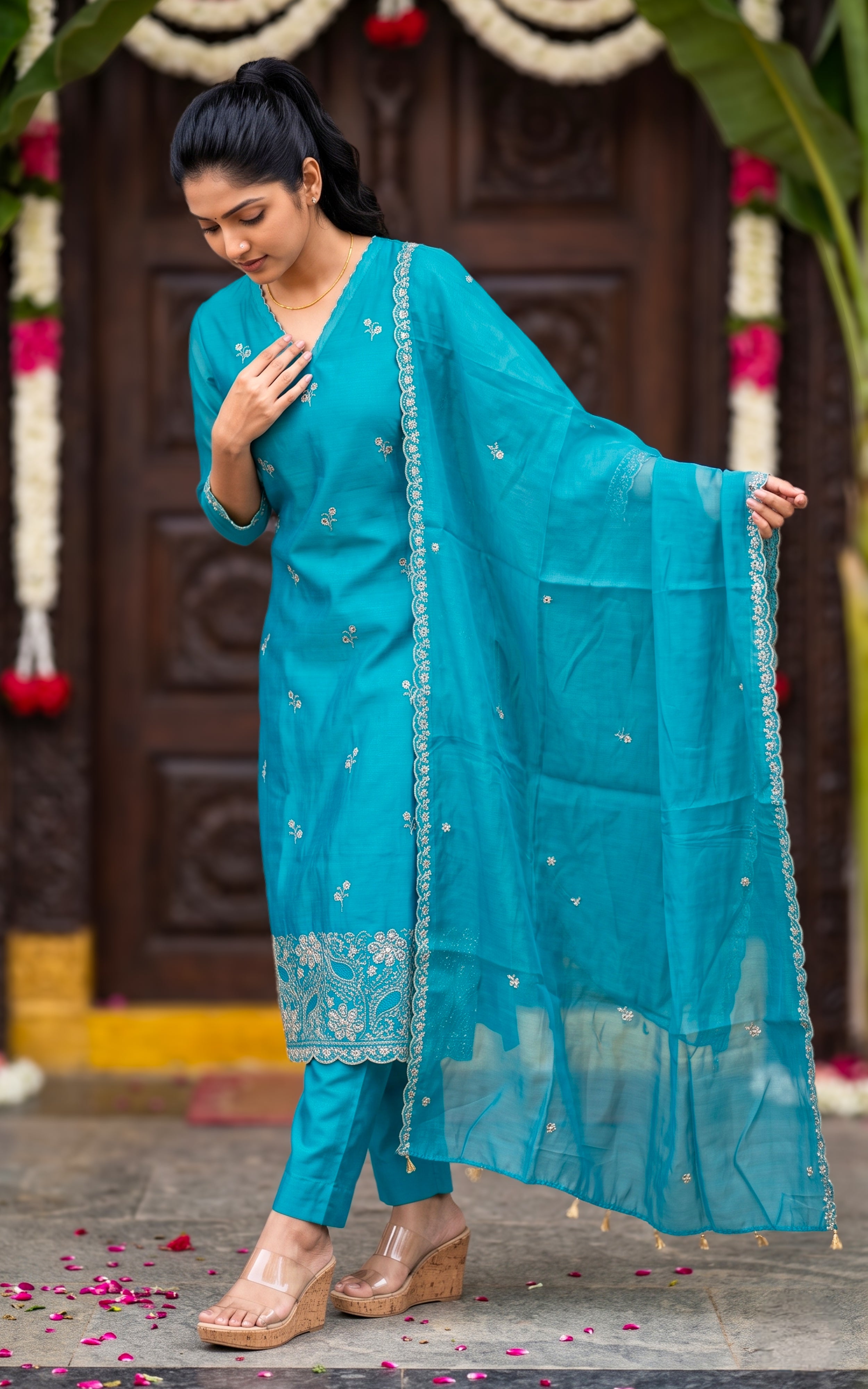 Dhuruvini Blue (Kurti+Pant+Dupatta)