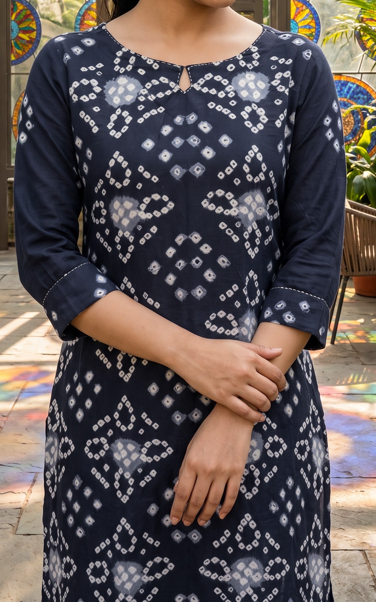 Bright Navy Blue and Grey Cotton Summer Collection Kurti Set for Women