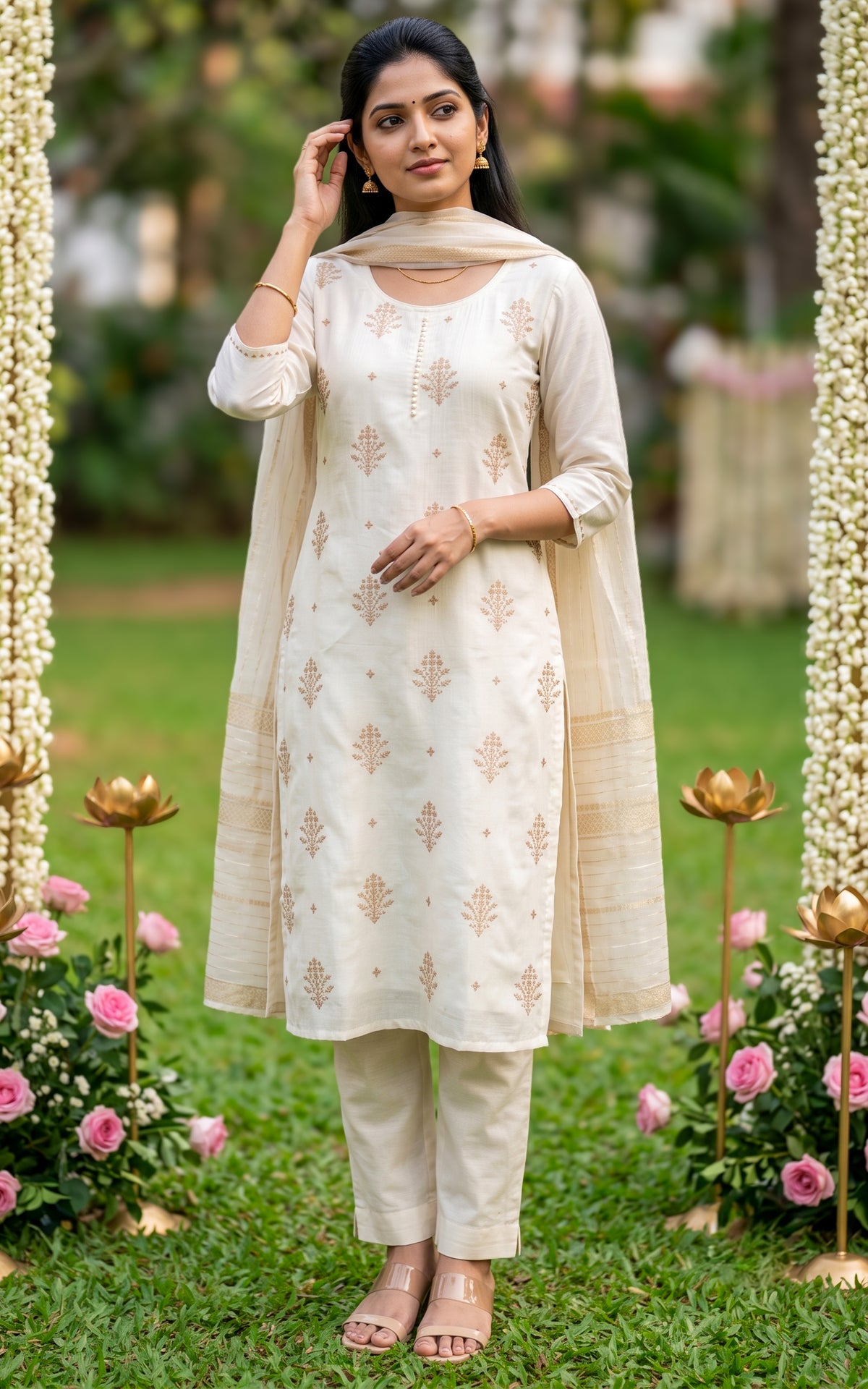 Sahana White (Kurti+Pant+Dupatta)