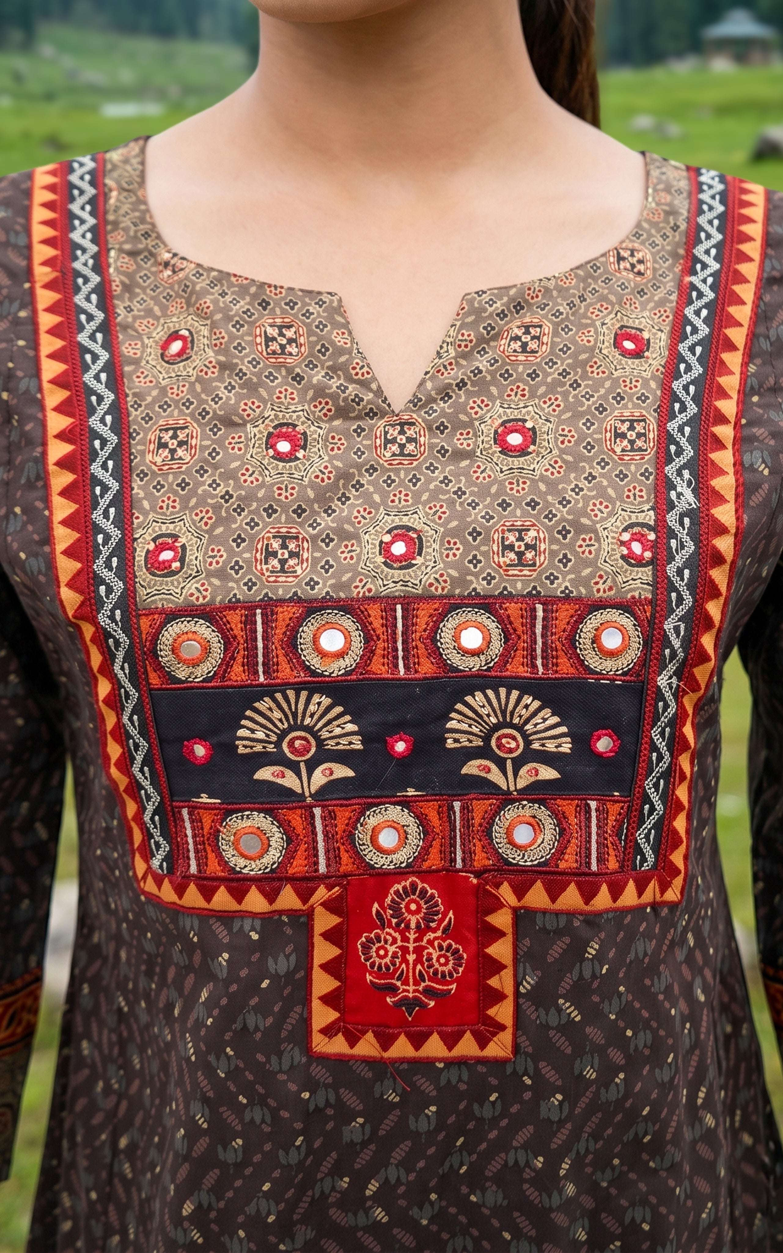 Women Brown A Line Kurti Ethnic Wear