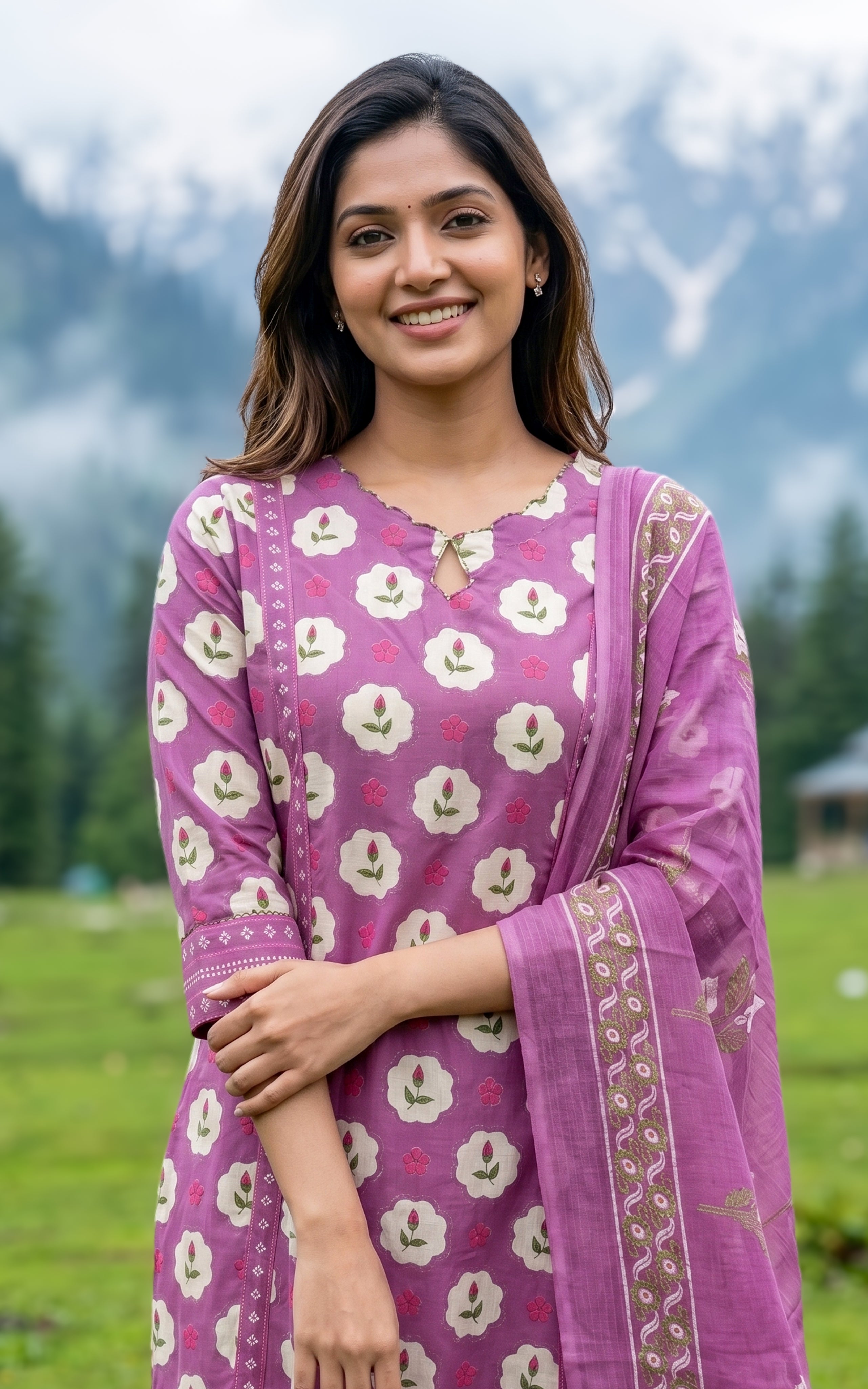 Onion Pink Printed Cotton Kurti For Women