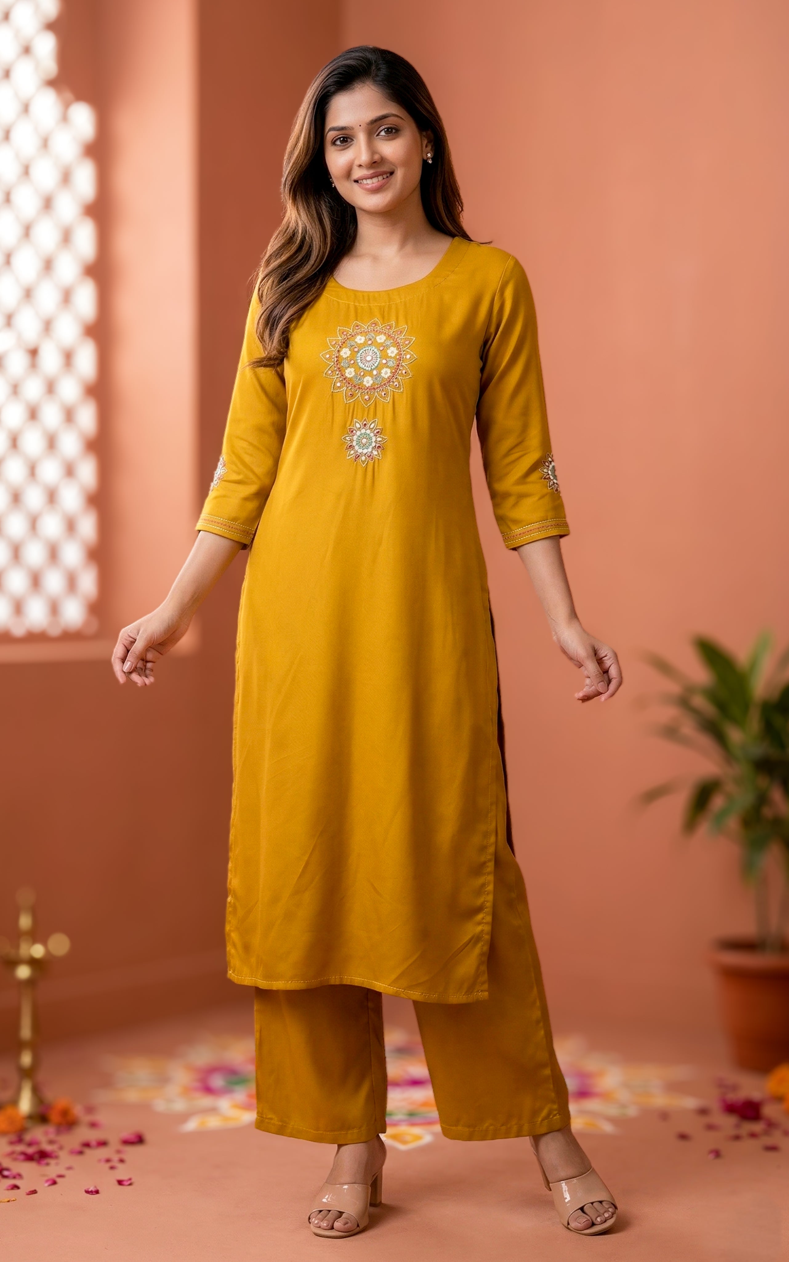 Straight Cut Kurti with Side Slit for Women