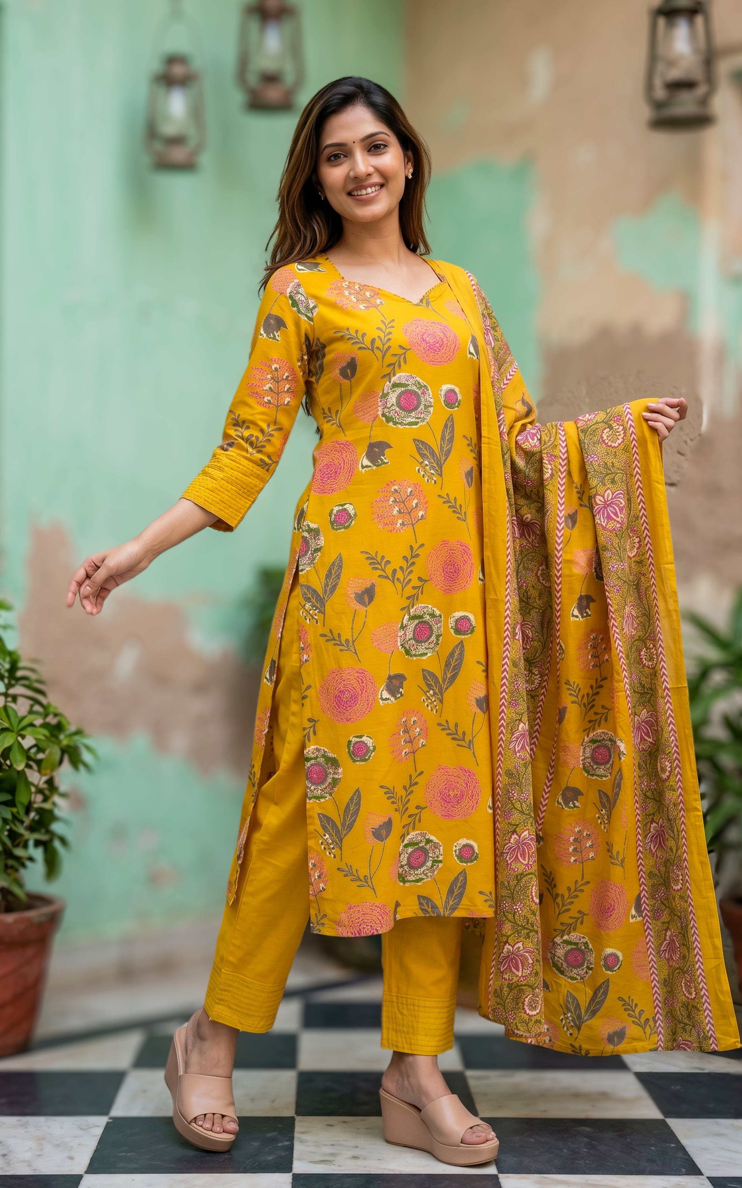 Casual wear printed cotton kurti set