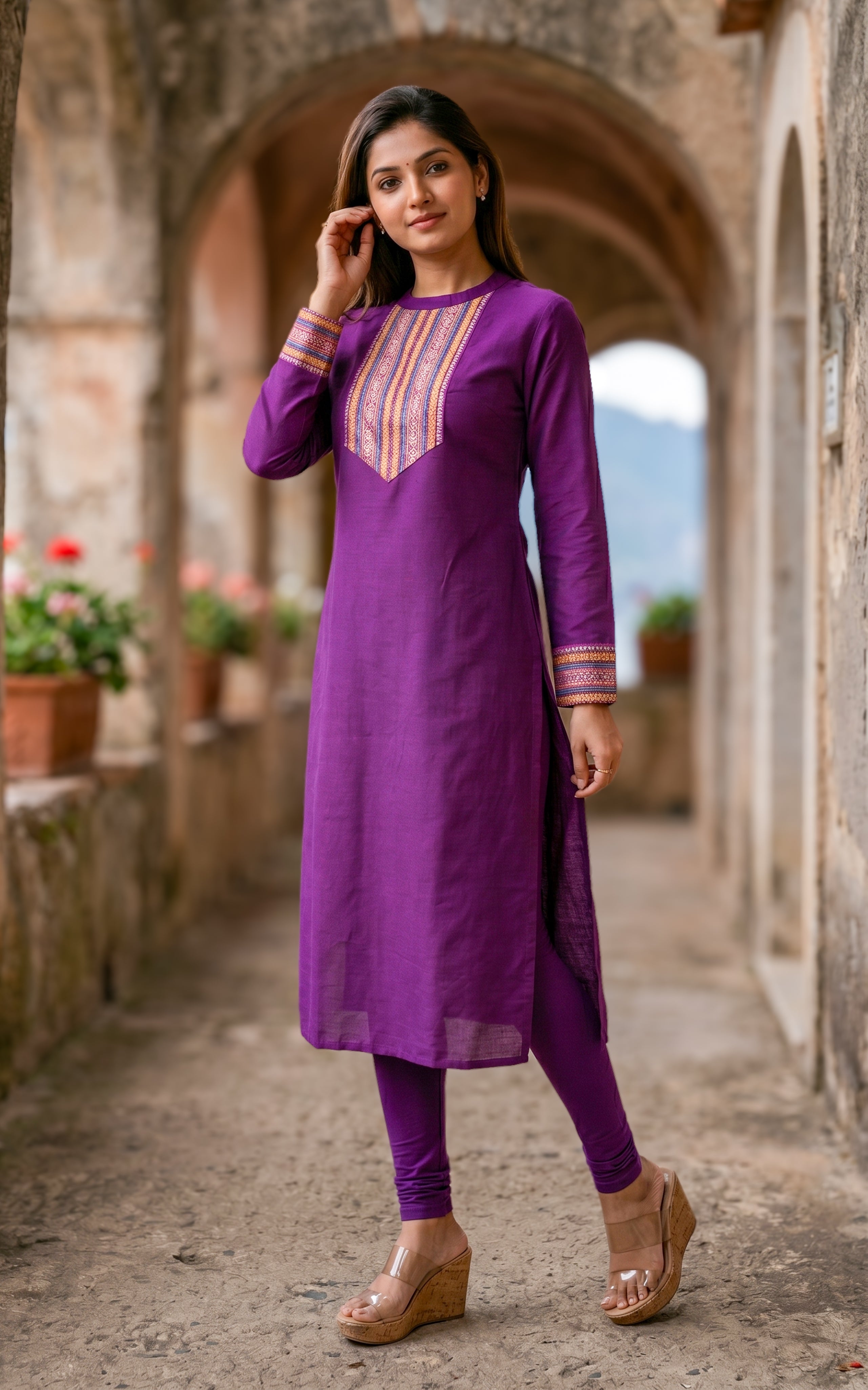 Plum kurti with turtle neck for women