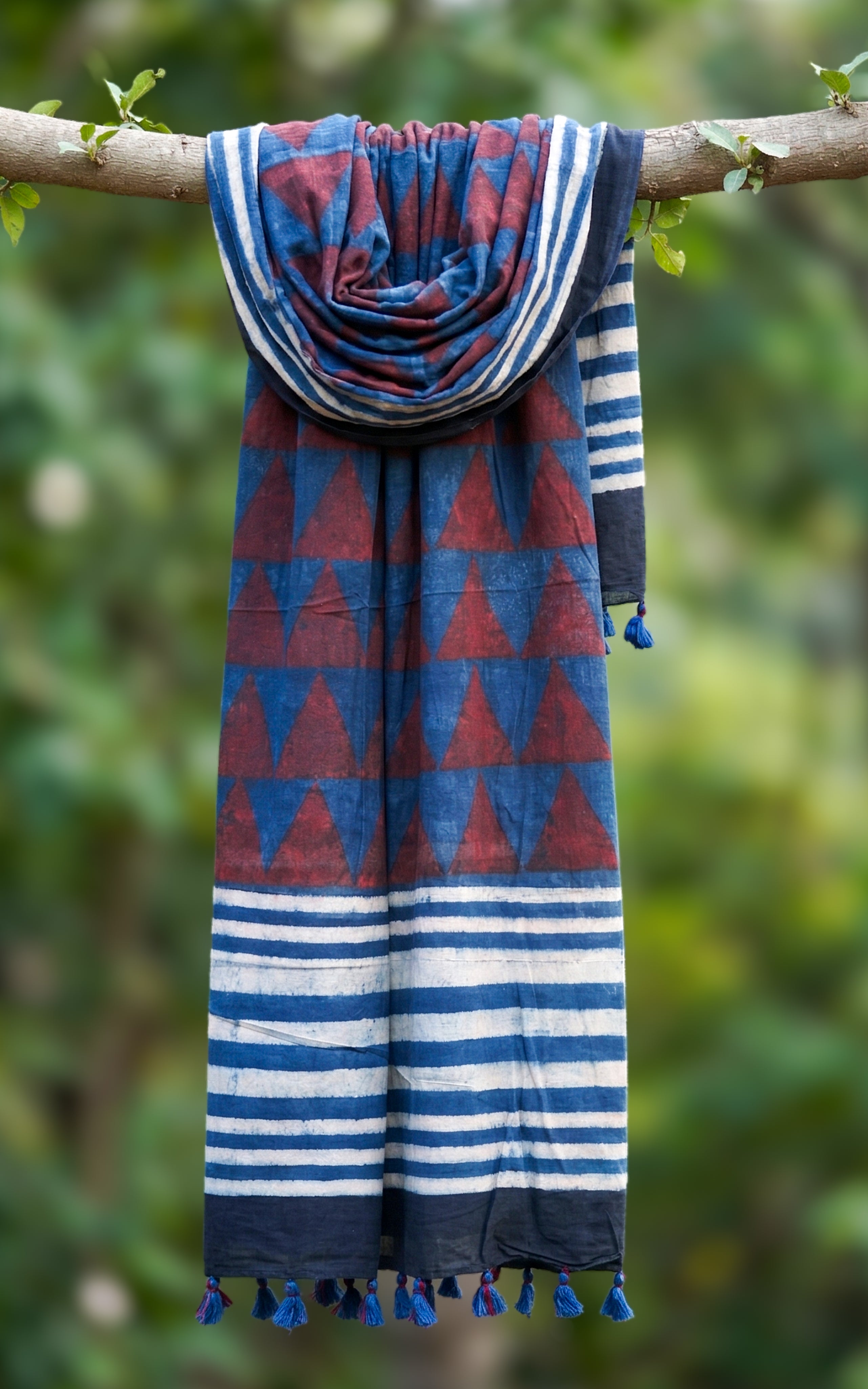 Instore – Earthy Tones Handblock Printed Dupatta for Women – Cotton – Tassels – Ethnic Wear