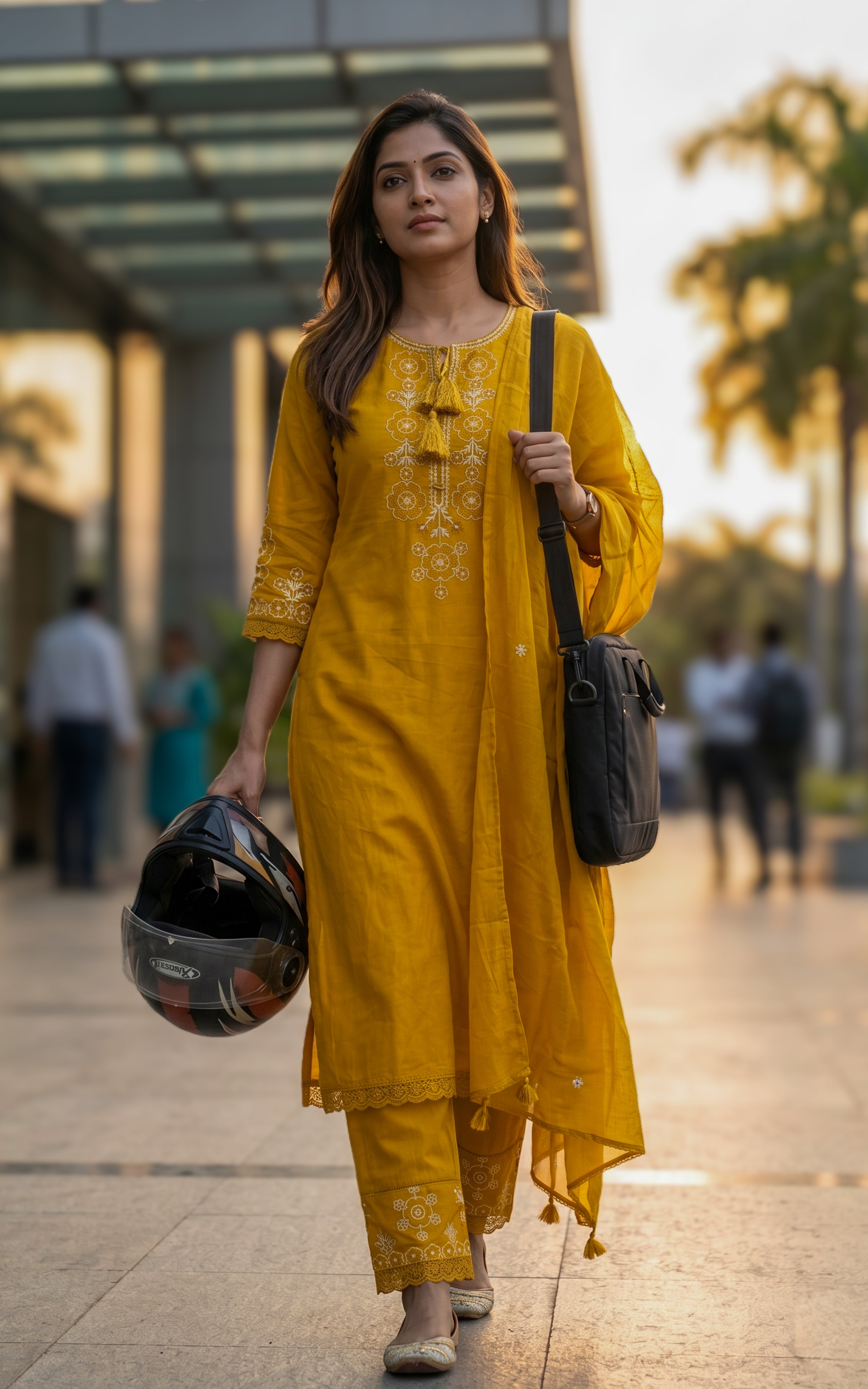 Mustard straight cut cotton kurti for women