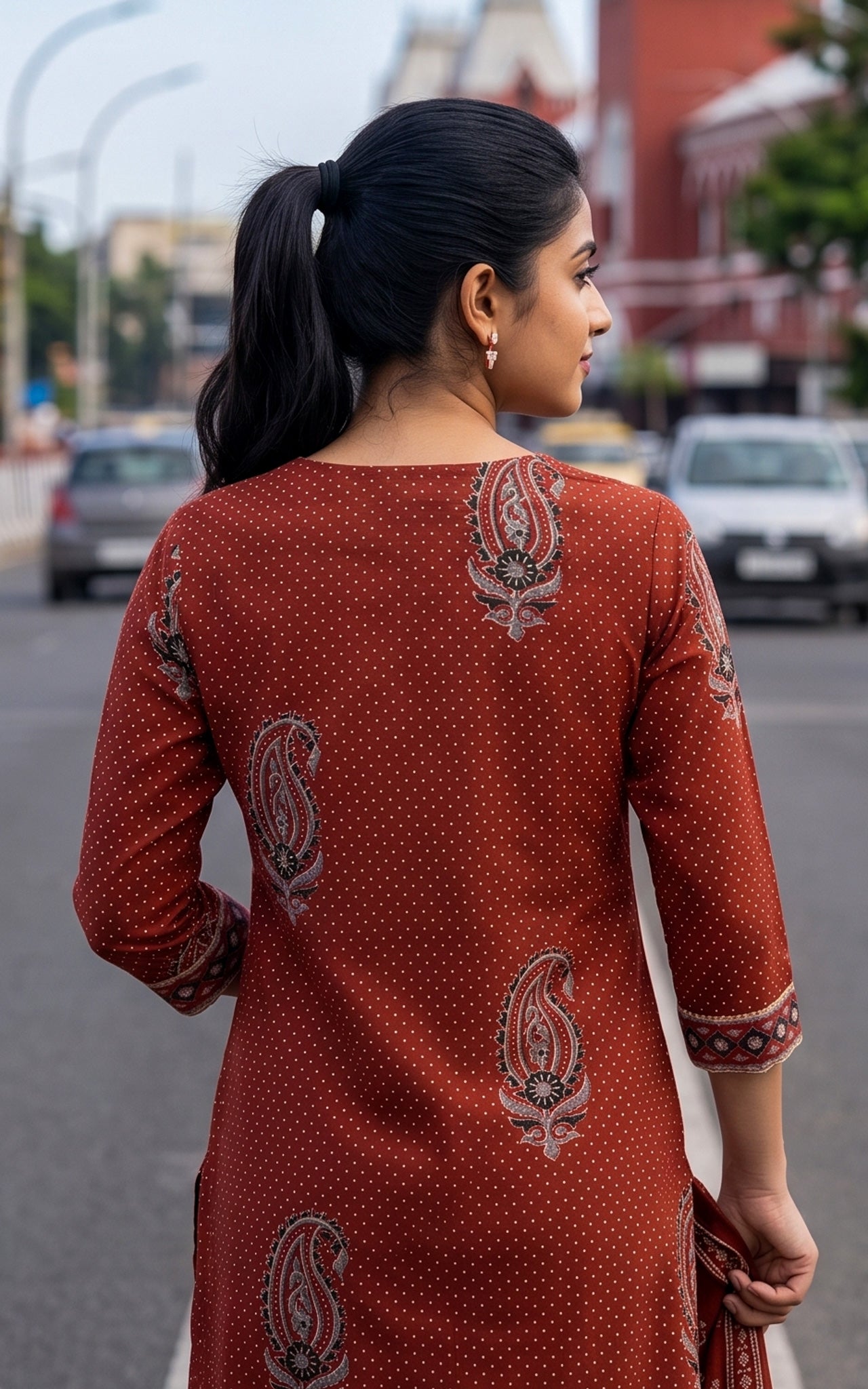 Maroon Cotton Casual Wear Kurti Dupatta for Women