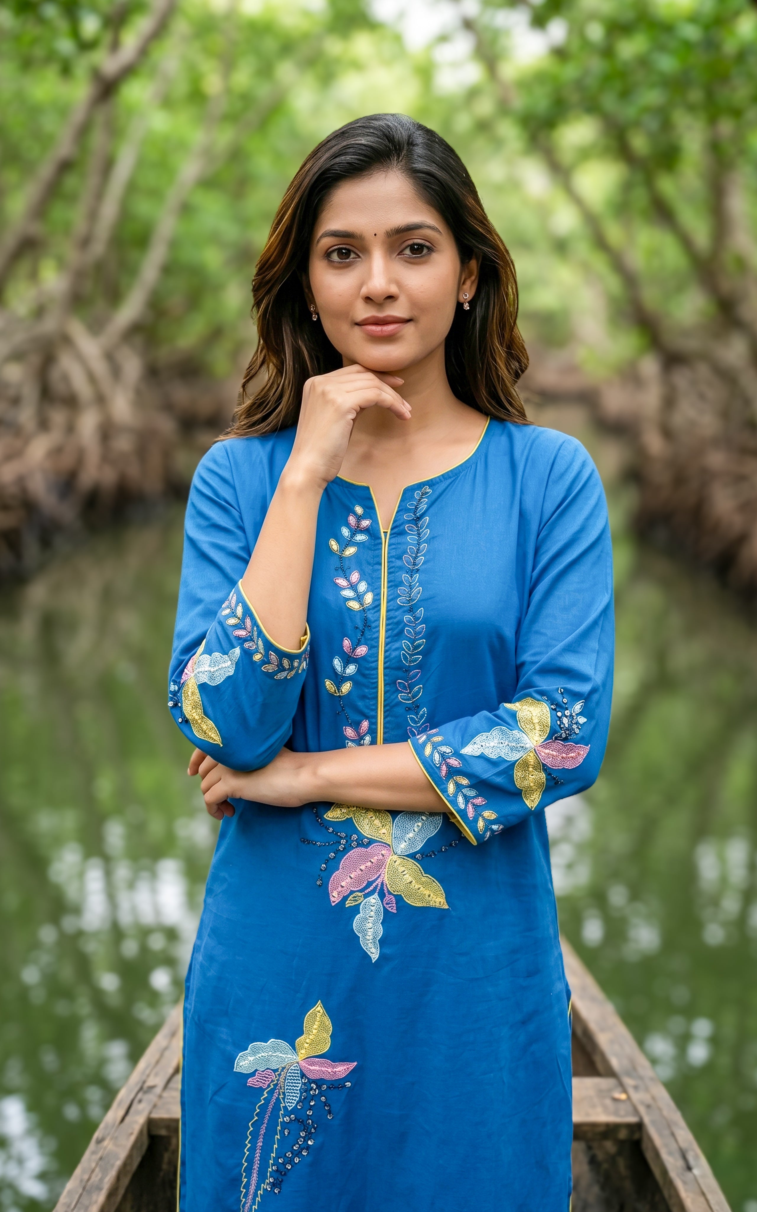 blue casual wear cotton kurti for women