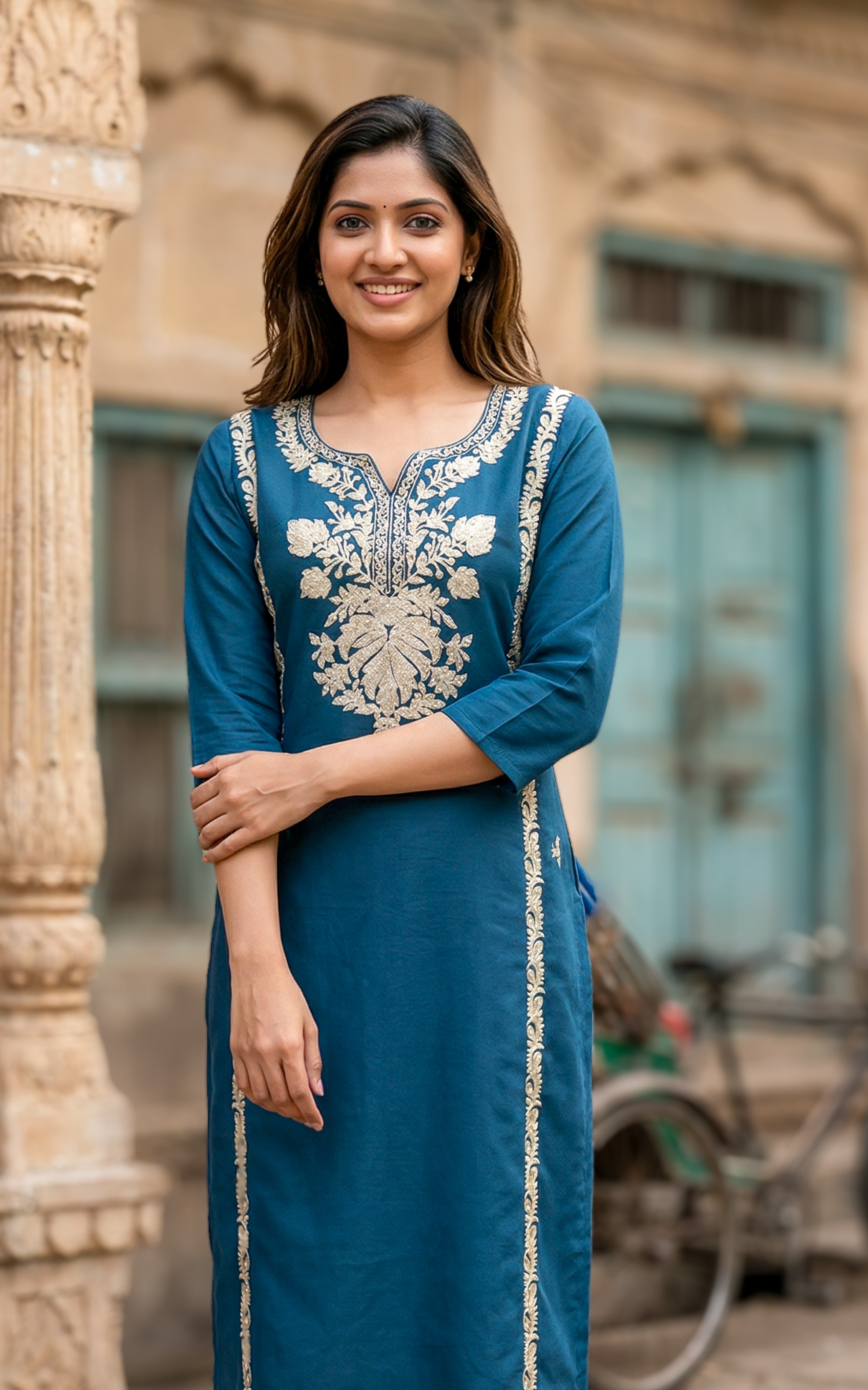 Straight kurti with Front Embroidery